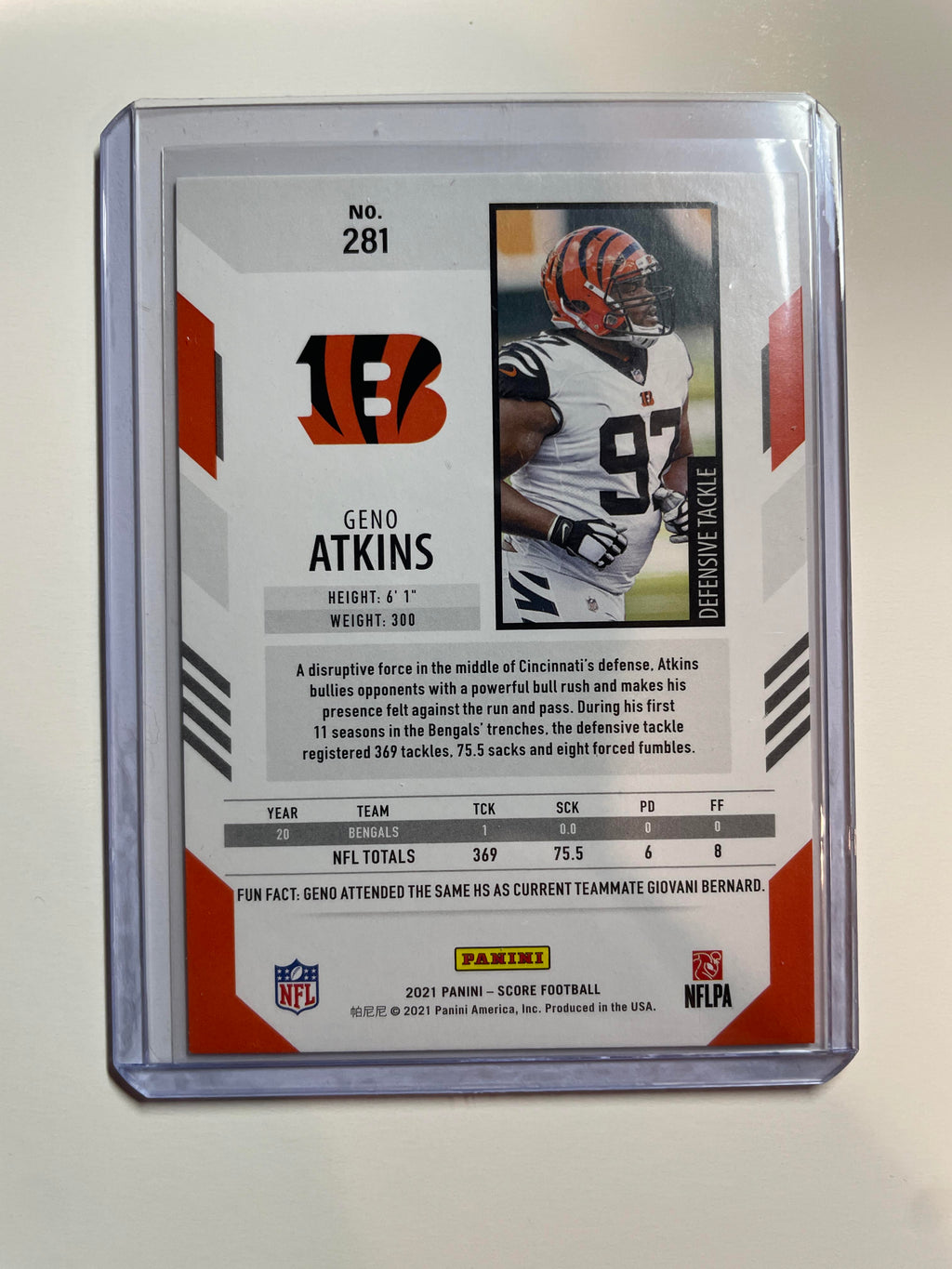 2021 Panini Score Geno Atkins Red Foil /460 #281