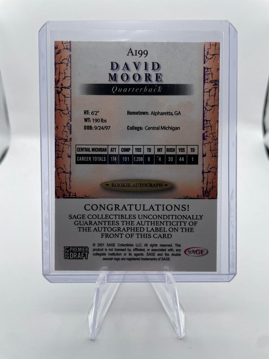2021 Sage Premier Draft David Moore Red Border Rookie Auto #A199