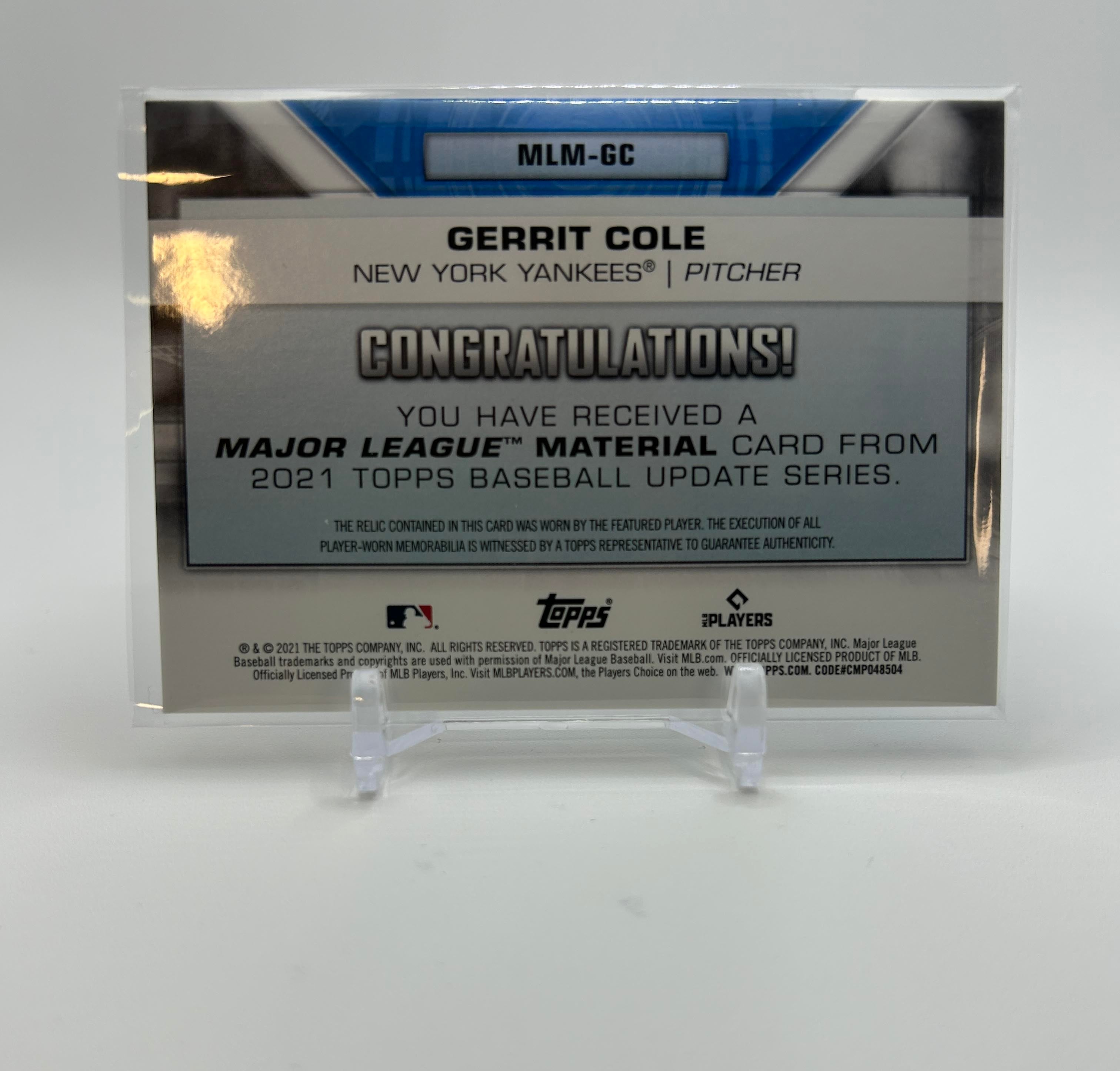 2021 Topps Update Series Gerrit Cole Major League Material Patch