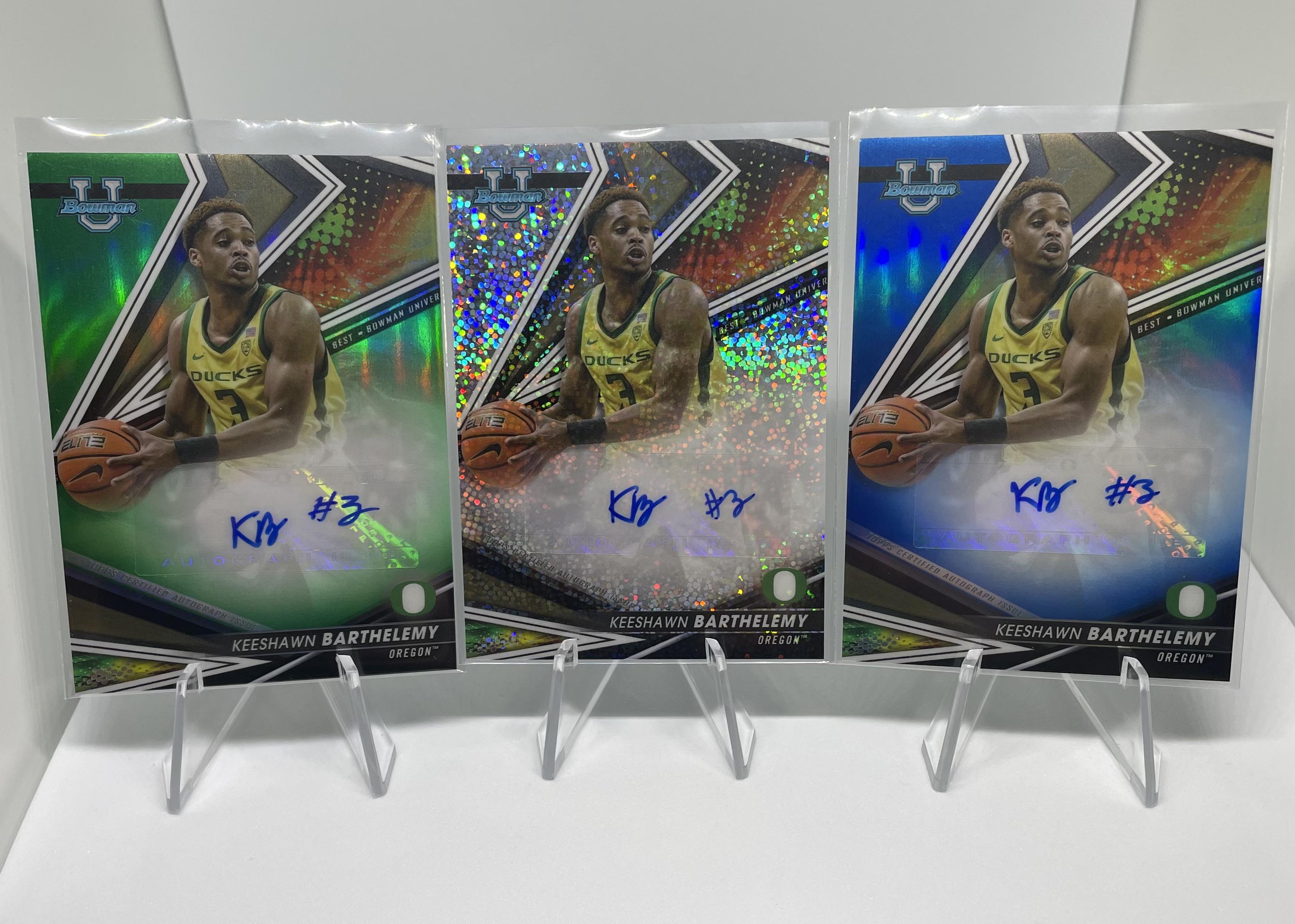 2022-23 Bowman U Best Keeshawn Barthelmy Speckle /25 Green /99 & Blue /150 Auto