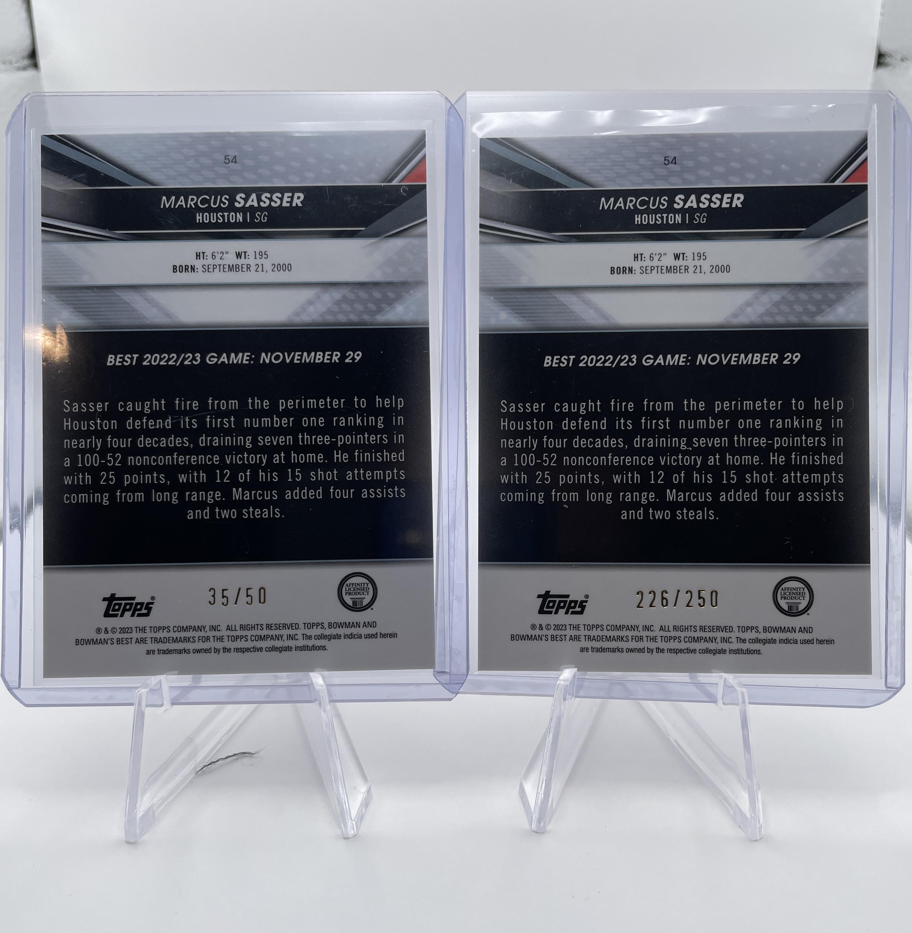 2022-23 Bowman U Best Marcus Sasser Gold Refractor /50 Lava /75 /100 Set (x5)