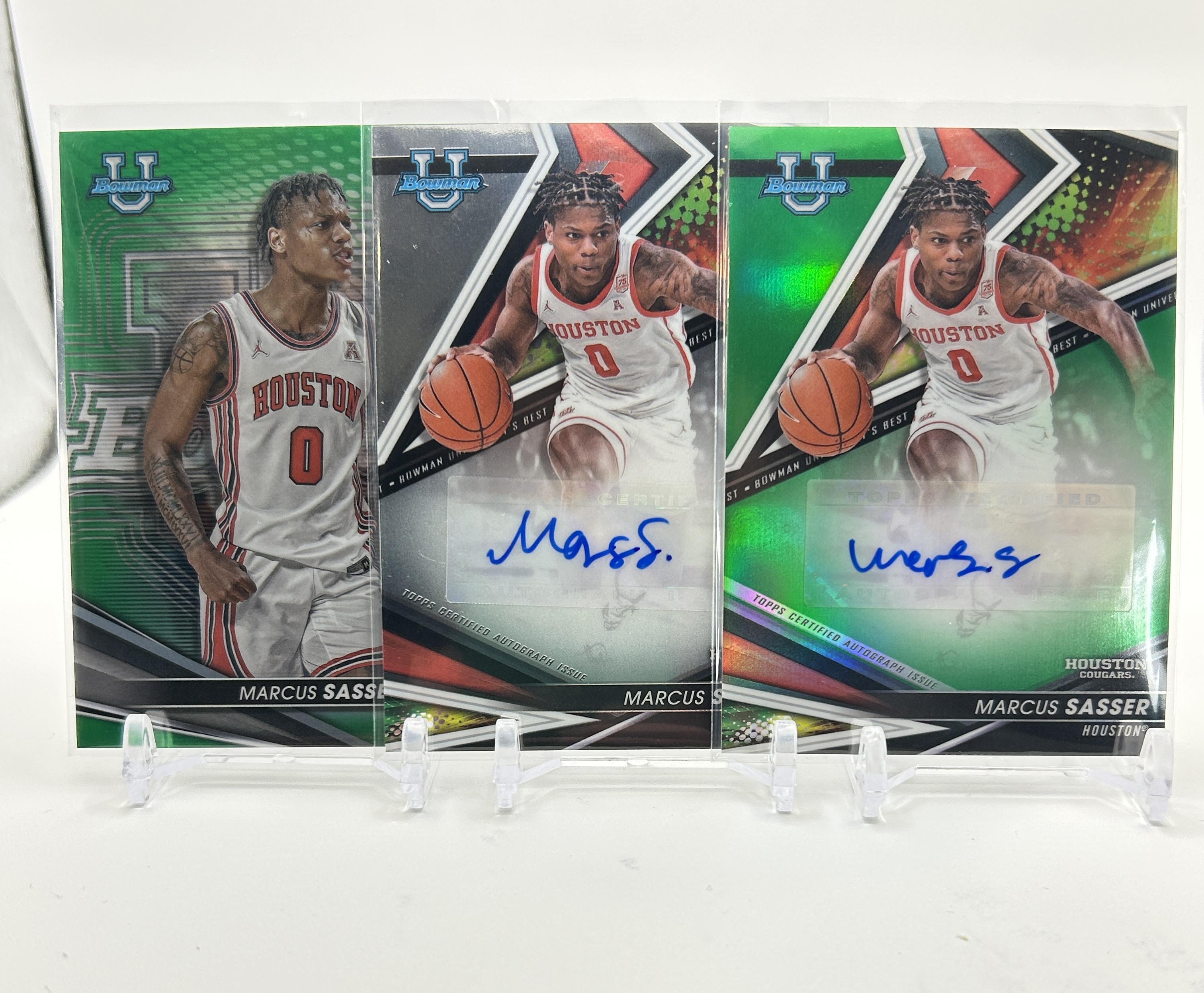 2022-23 Bowman U Best Marcus Sasser Green Refractor Auto /99 + Auto Set (x3)