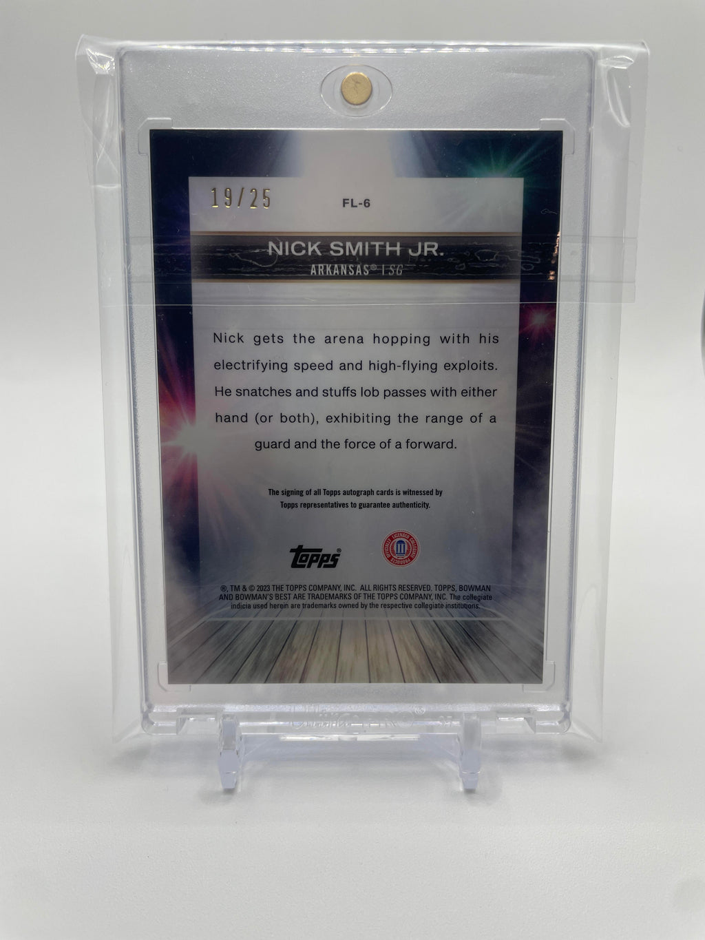 2022-23 Bowman U Best Nick Smith Jr. Flashing Lights Speckle Refractor Auto /25