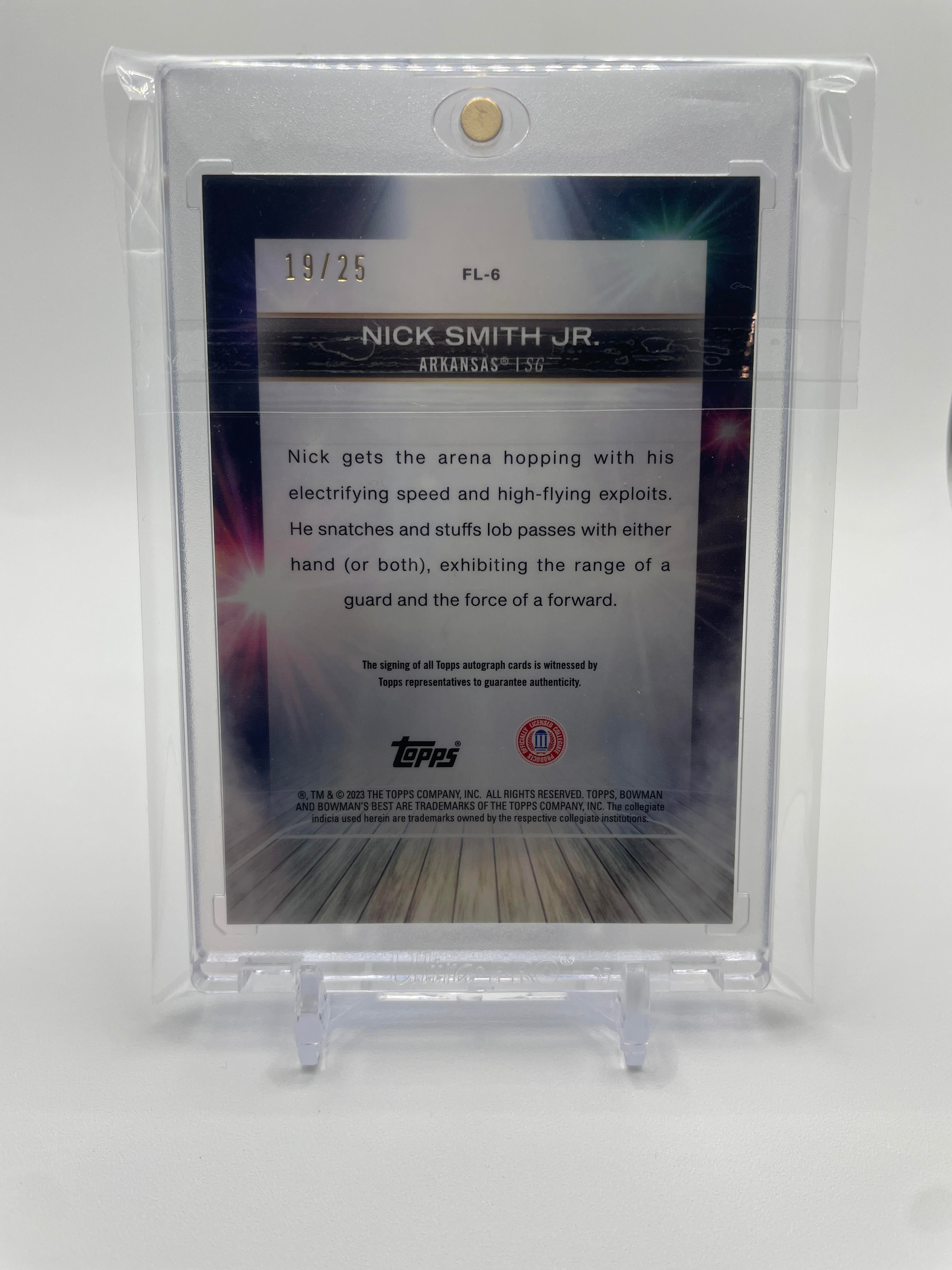 2022-23 Bowman U Best Nick Smith Jr. Flashing Lights Speckle Refractor Auto /25