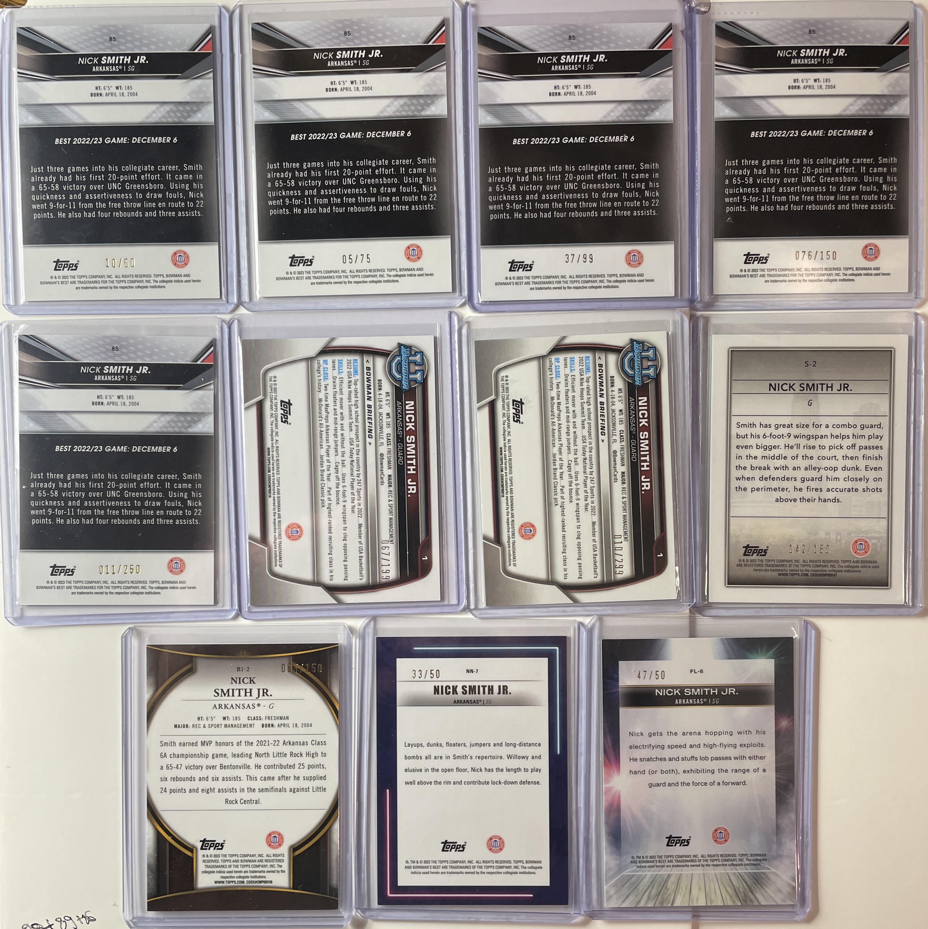 2022-23 Bowman U Best Nick Smith Jr RC Gold /50 Lava /75 + Inserts /50 Set (x11)