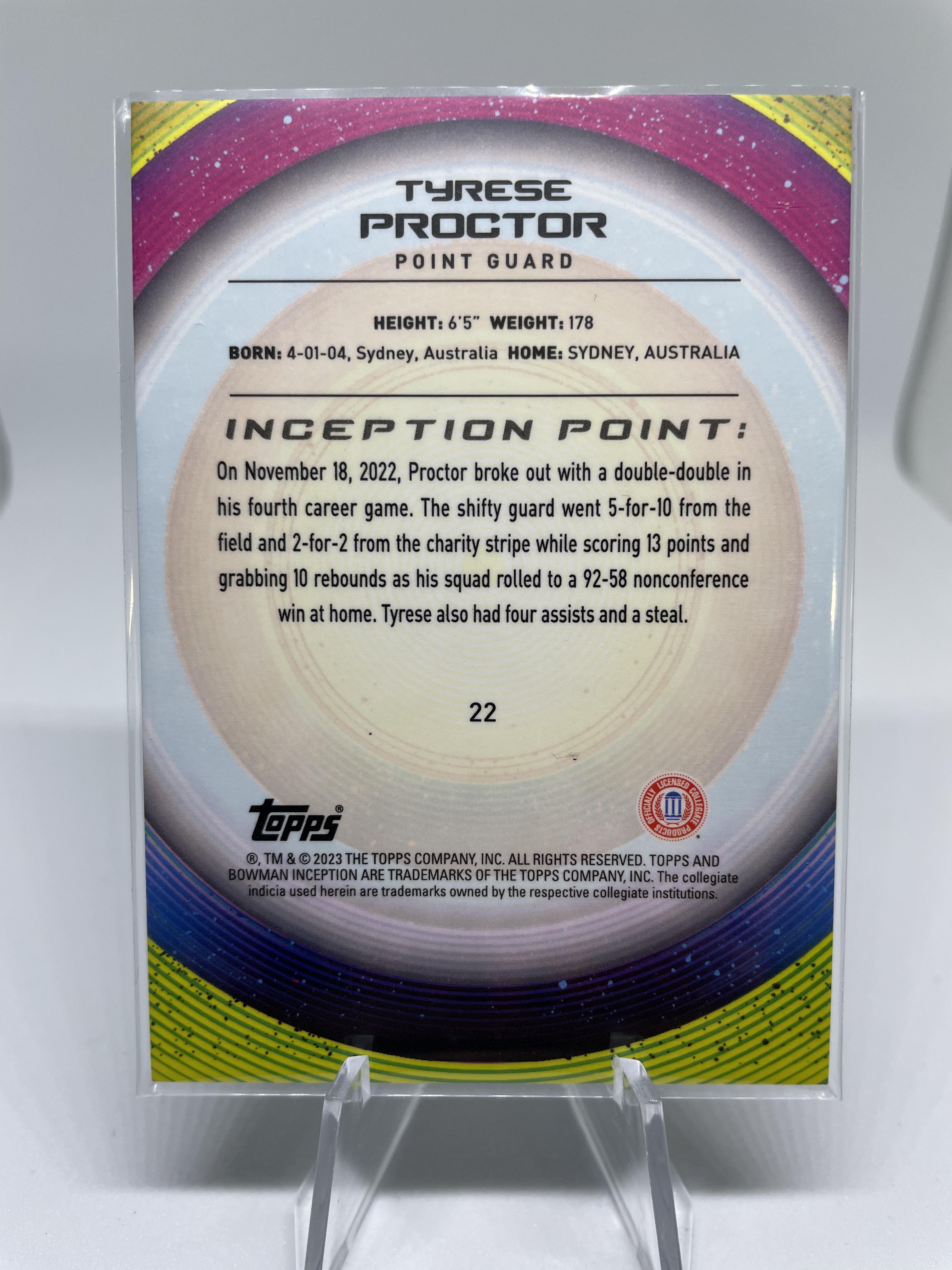 2022-23 Bowman U Best Tyrese Proctor Blue Refractor /150 Green /99 Neon /50