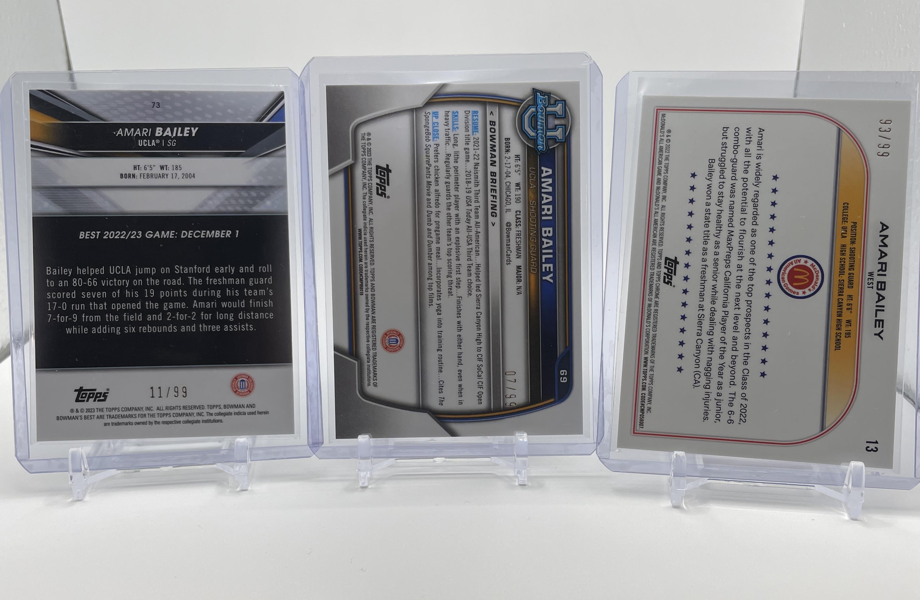2022-23 Bowman U Chrome Amari Bailey Green Refractor /99 + Blue /99 Set (x3)