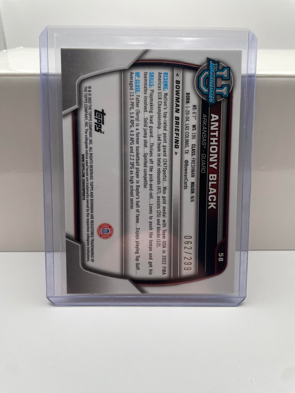 2022-23 Bowman University Anthony Black RC Blue Refractor /150 Aqua /199 (x5)