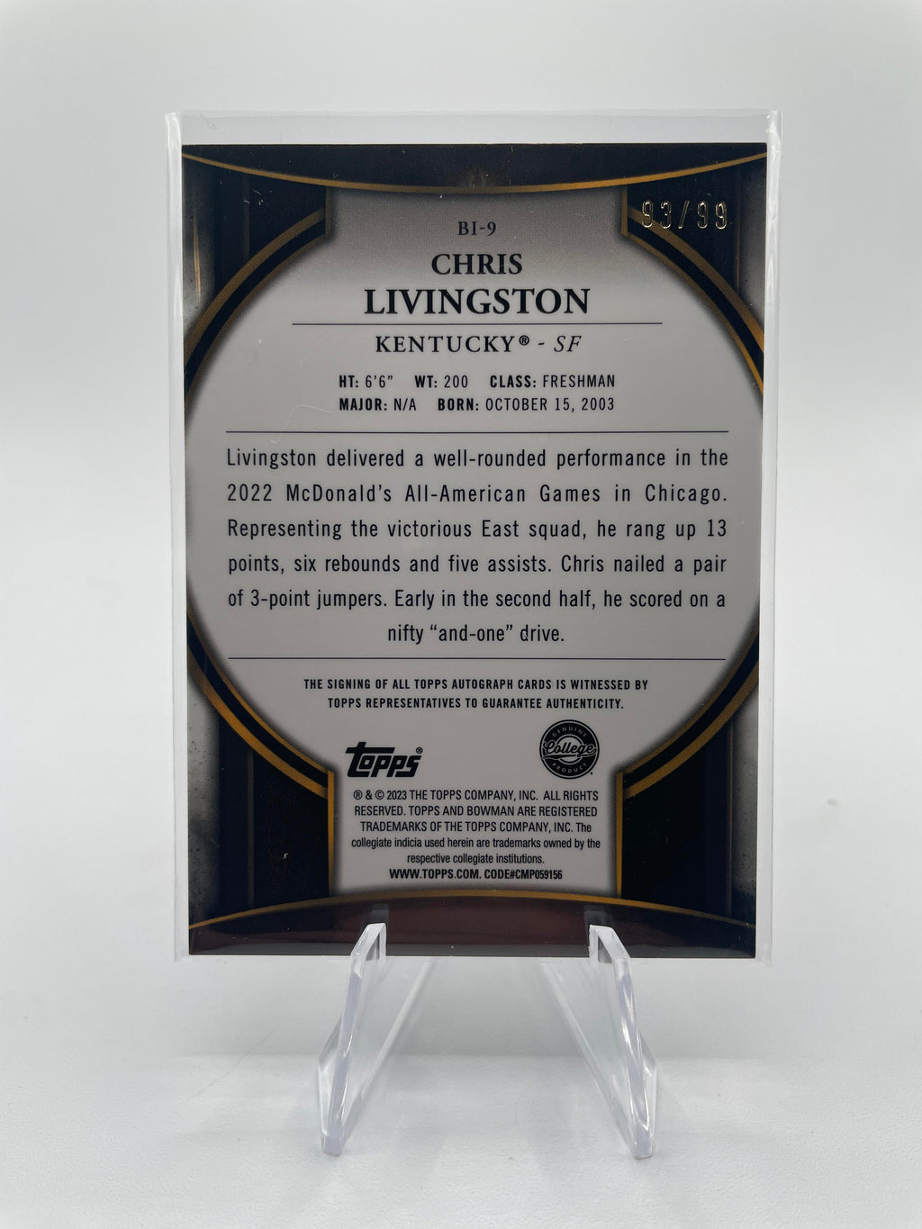 2022-23 Bowman University Best Chris Livingston Invicta Refractor Auto /99