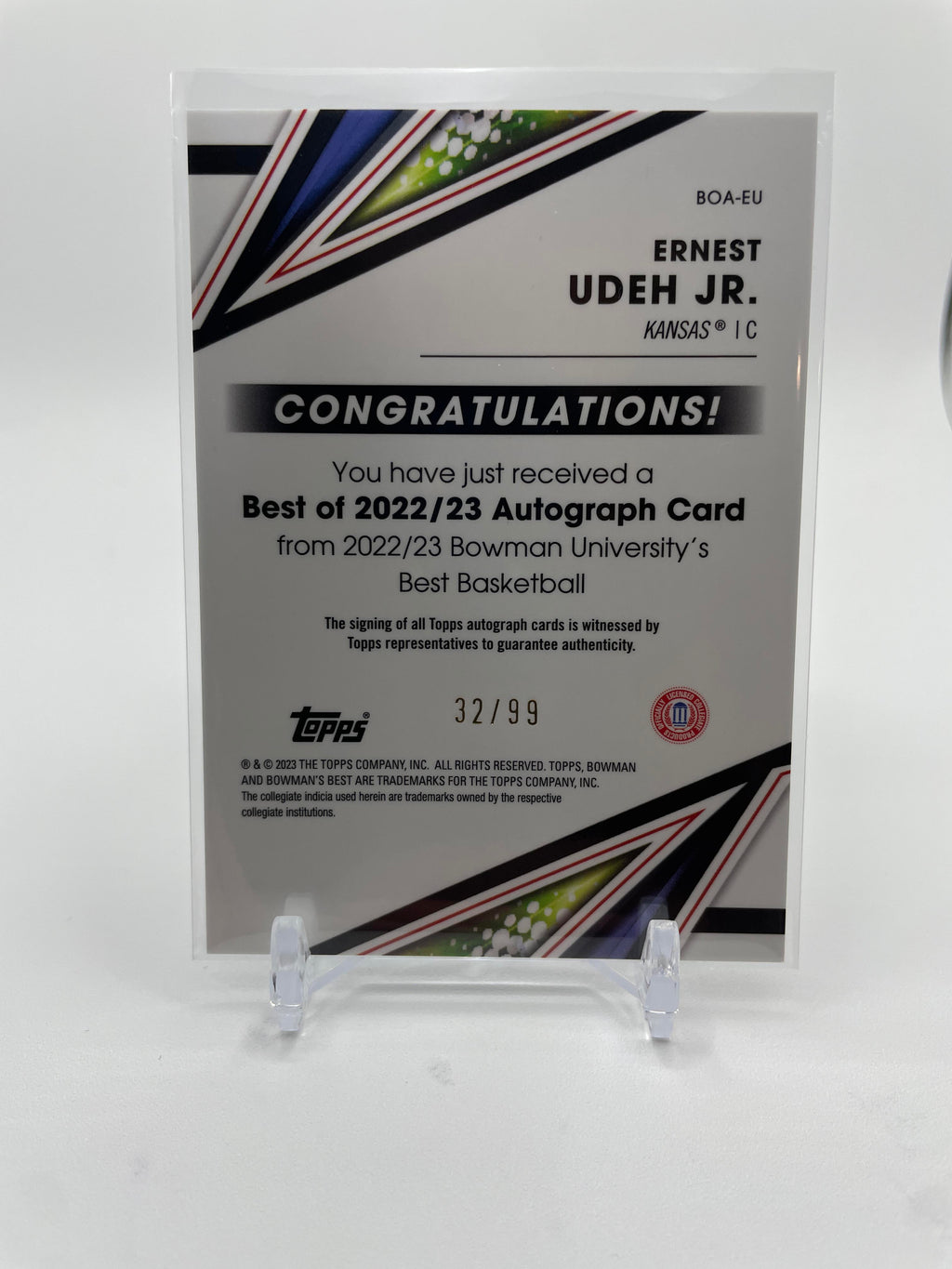 2022-23 Bowman University Best Ernest Udeh Jr. Green Refractor Rookie Auto /99