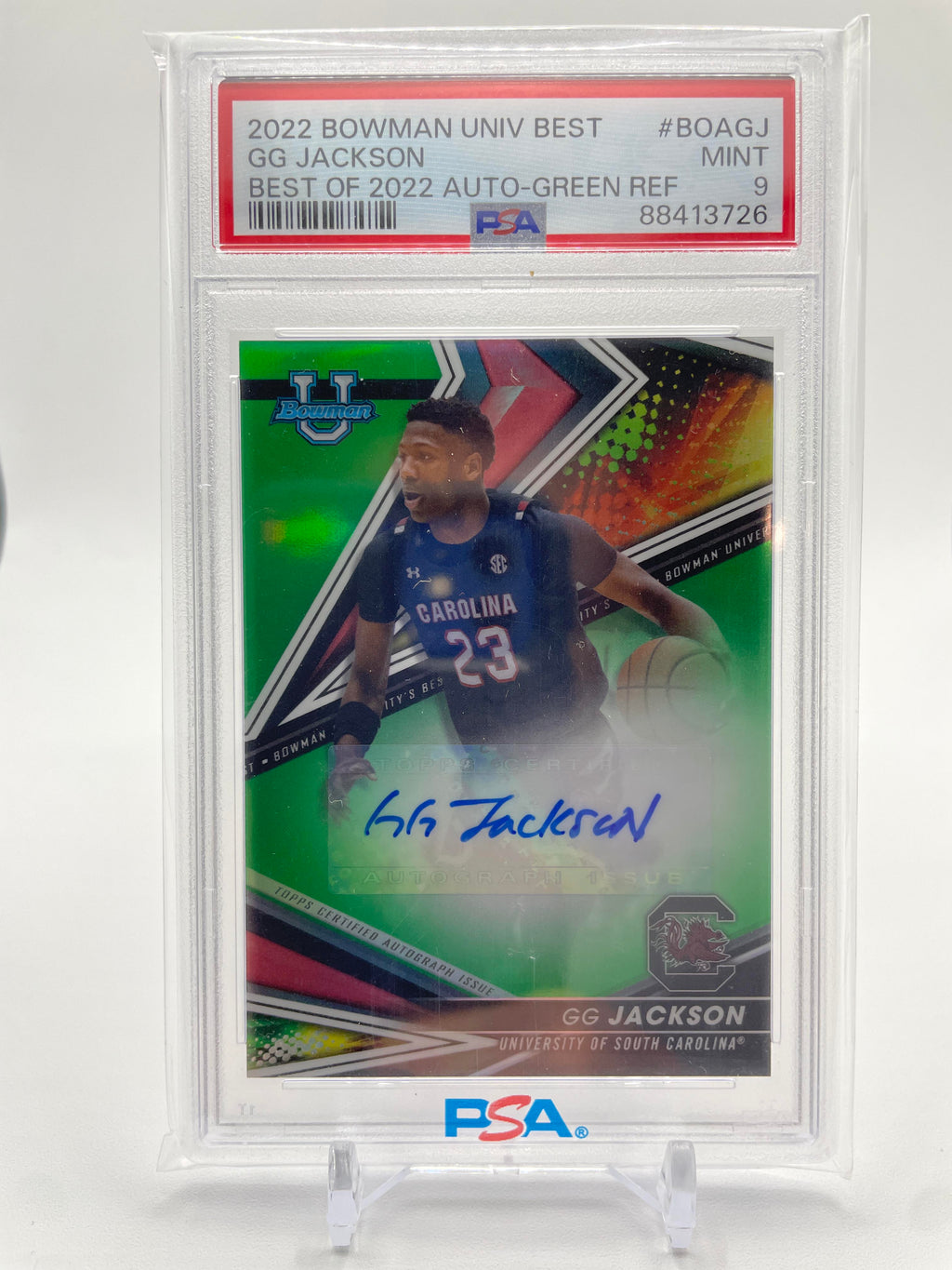 2022-23 Bowman University Best GG Jackson Green Refractor Rookie Auto /99 PSA 9