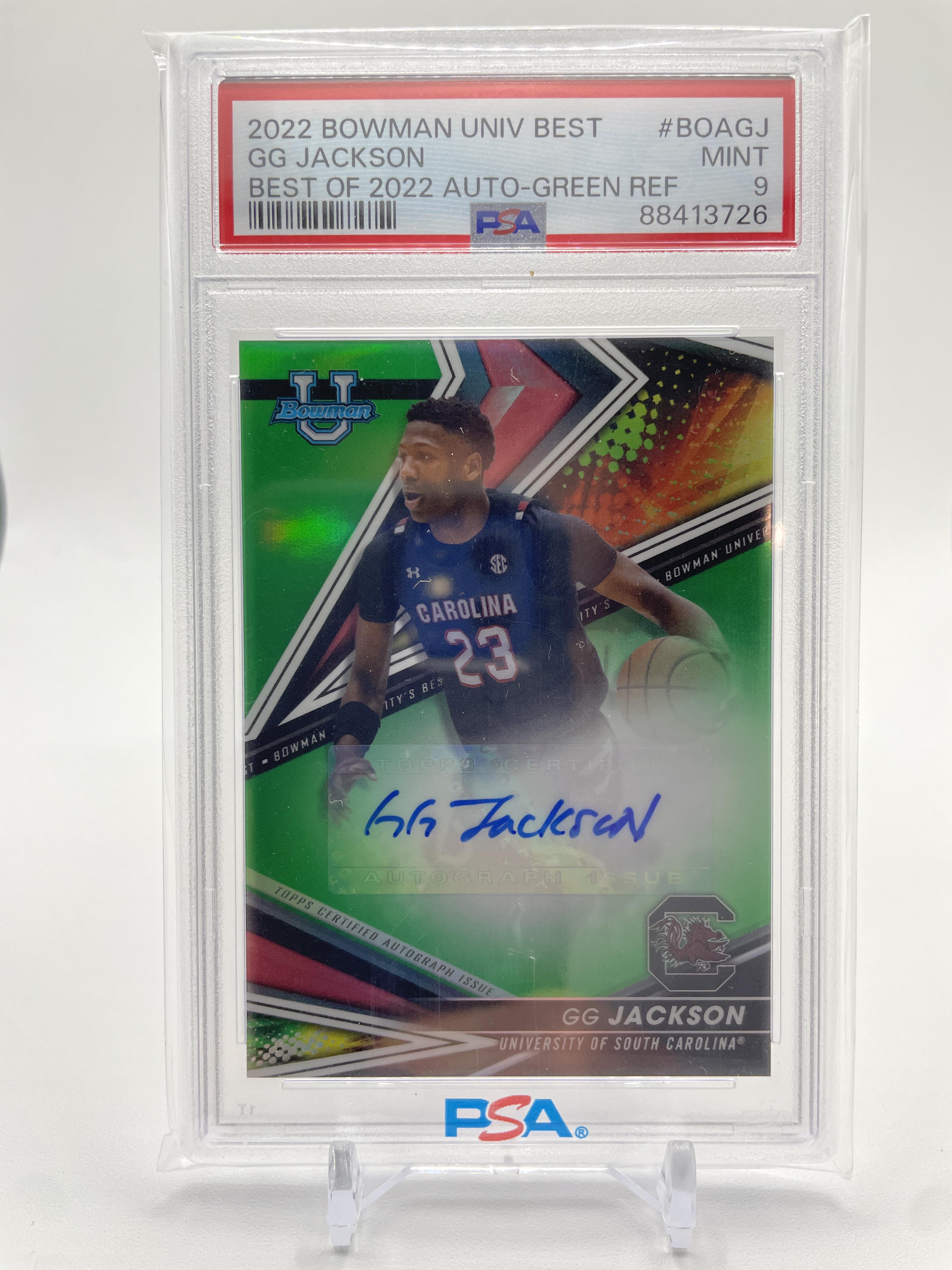 2022-23 Bowman University Best GG Jackson Green Refractor Rookie Auto /99 PSA 9
