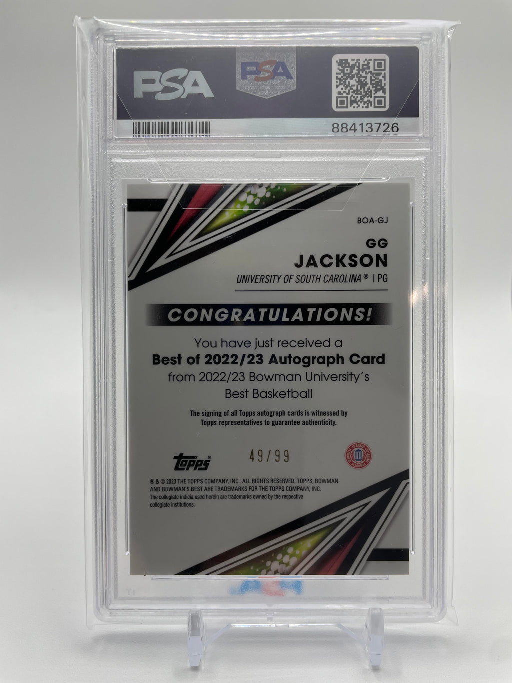 2022-23 Bowman University Best GG Jackson Green Refractor Rookie Auto /99 PSA 9