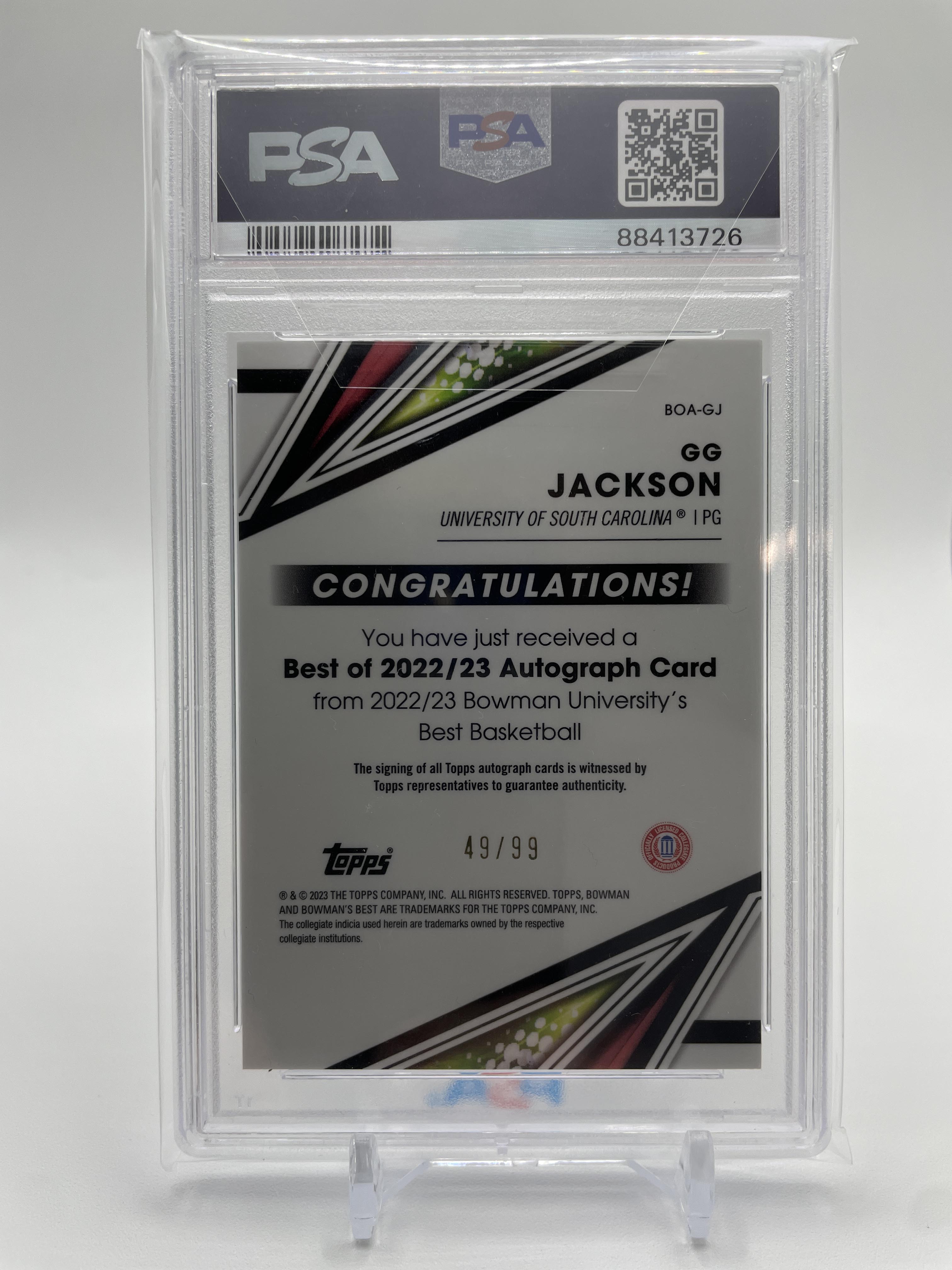 2022-23 Bowman University Best GG Jackson Green Refractor Rookie Auto /99 PSA 9