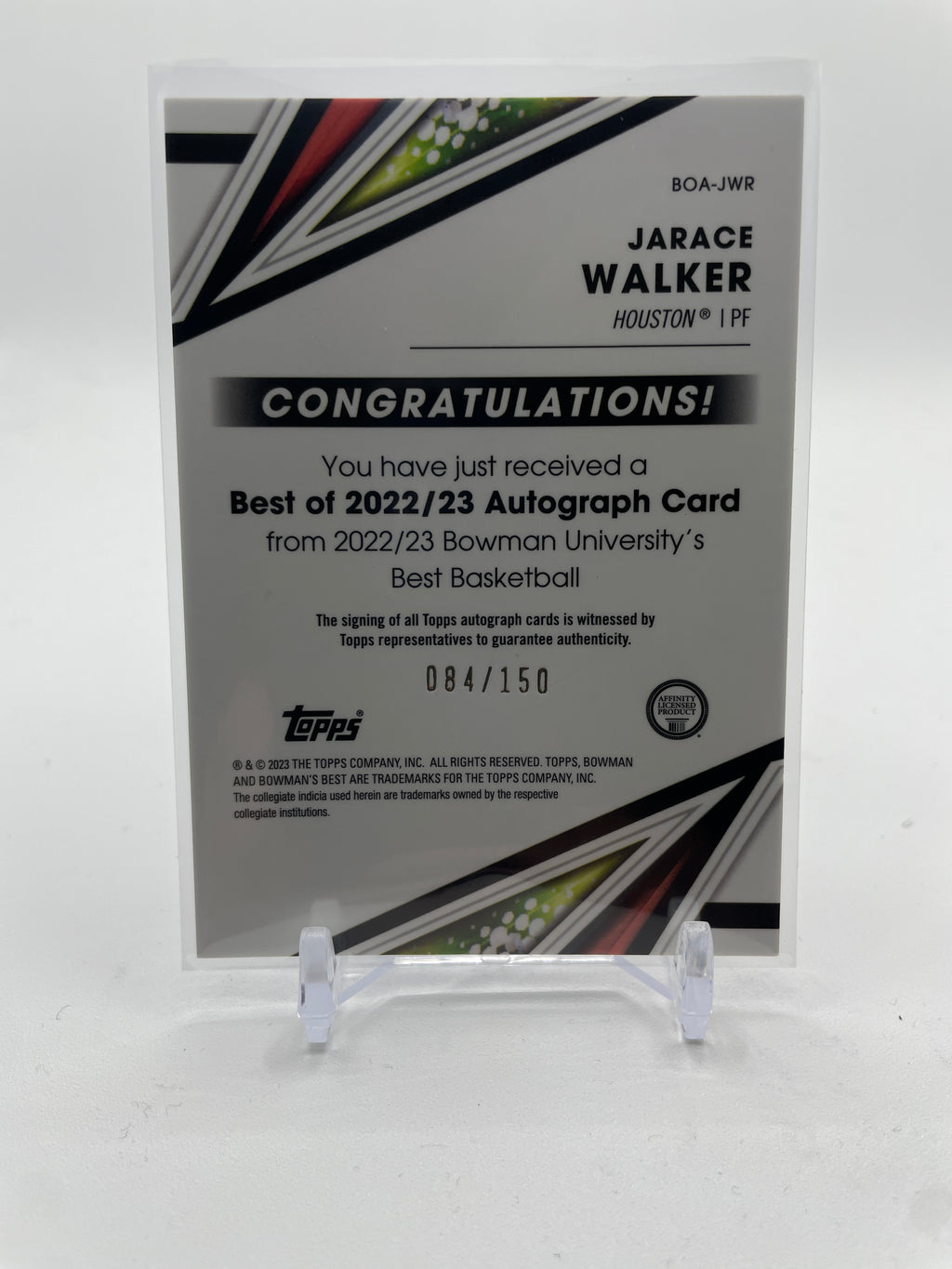 2022-23 Bowman University Best Jarace Walker Blue Refractor Auto /150