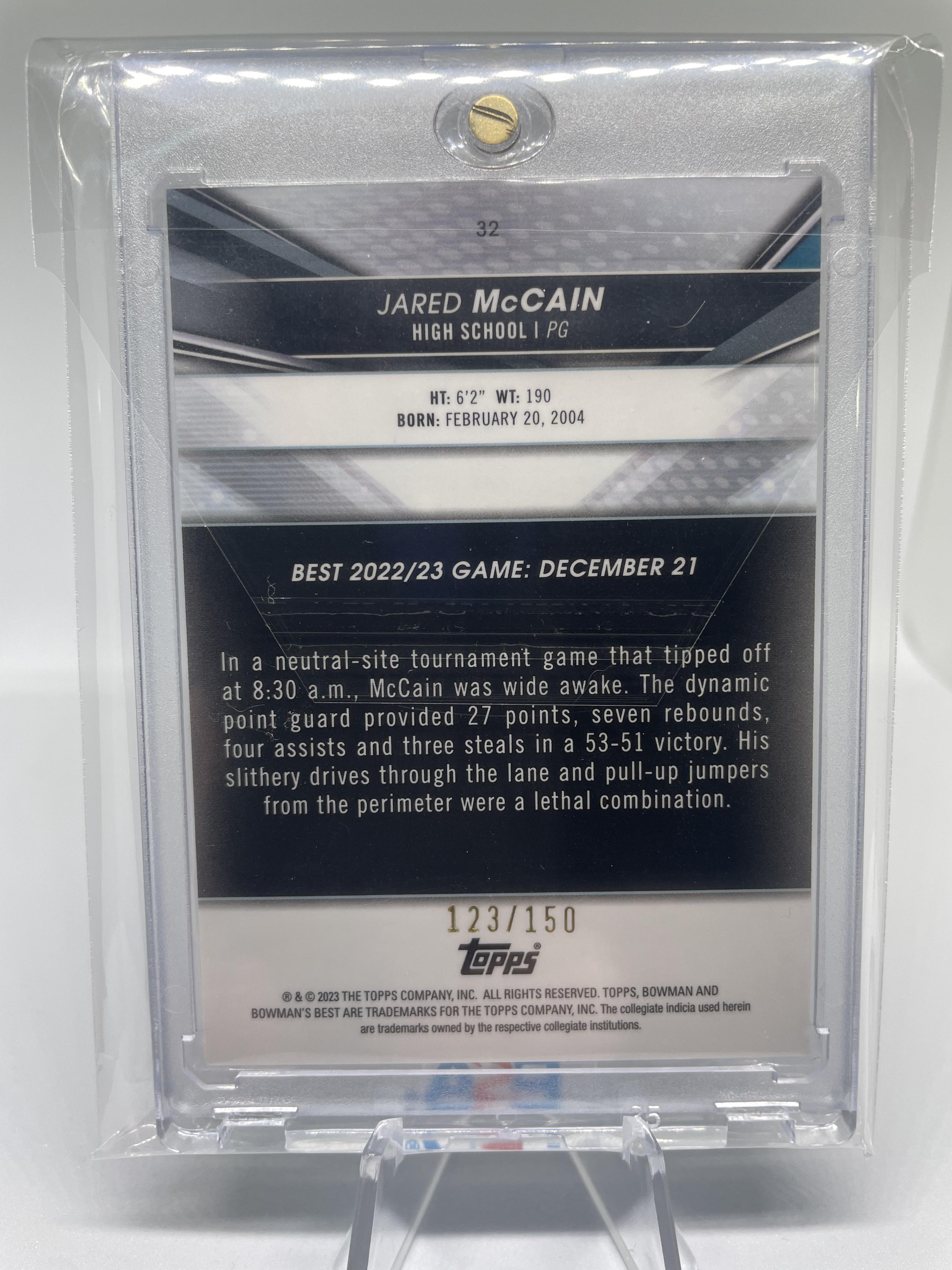 2022-23 Bowman University Best Jared McCain Blue Refractor Rookie /150