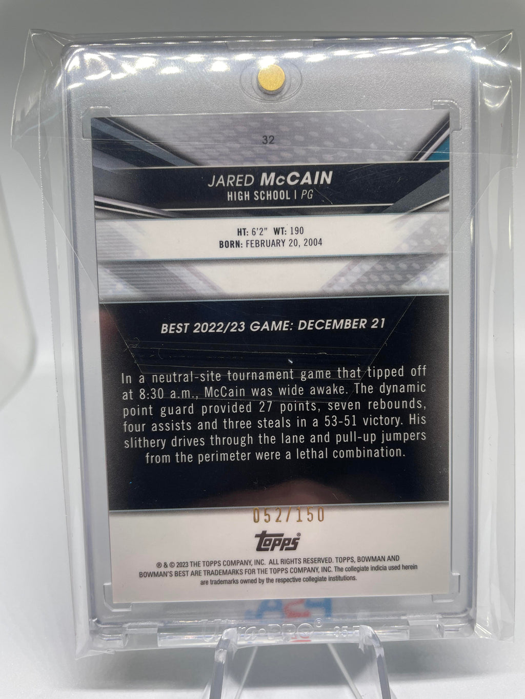 2022-23 Bowman University Best Jared McCain Blue Refractor Rookie /150