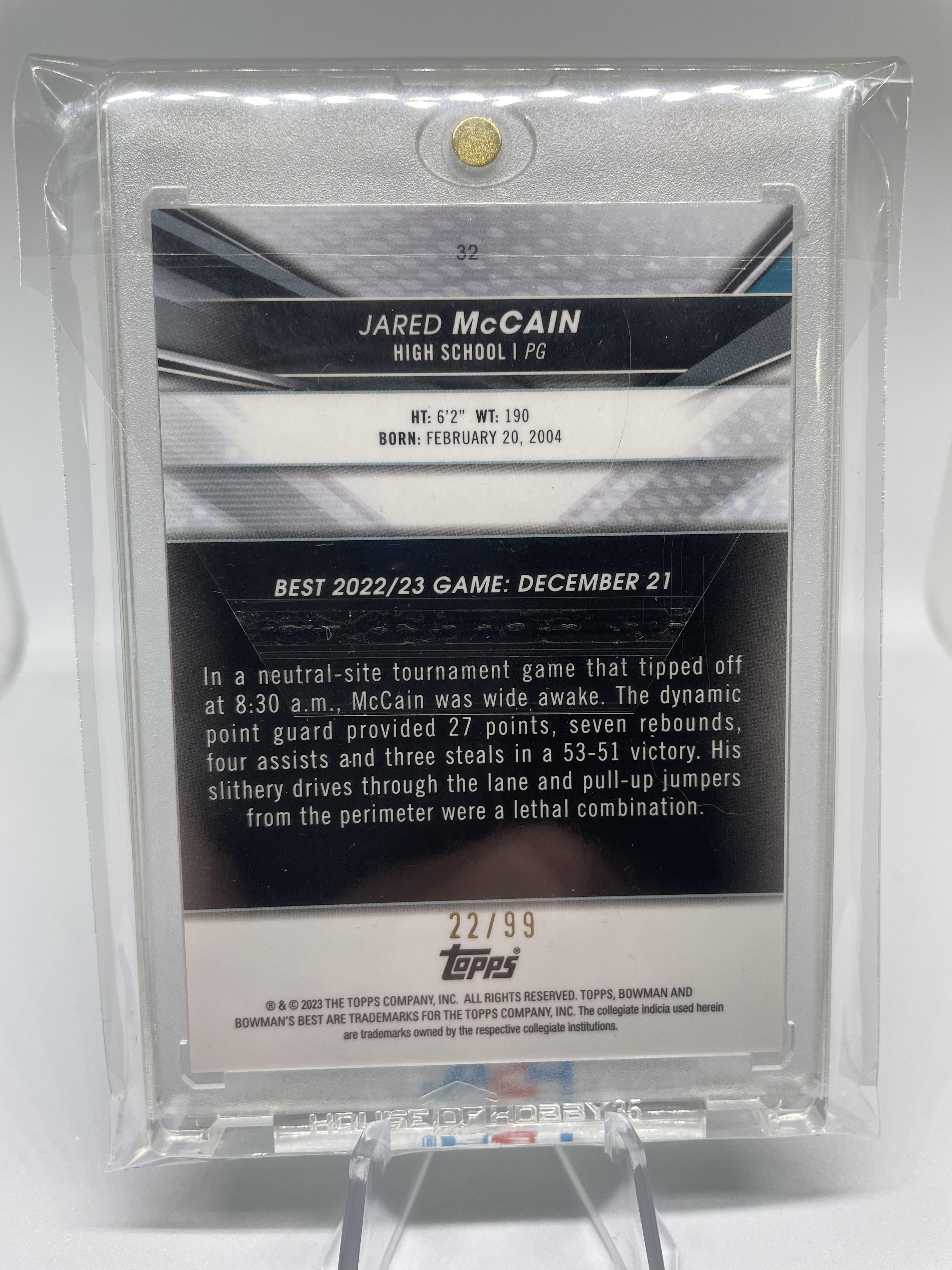 2022-23 Bowman University Best Jared McCain Green Refractor Rookie /99