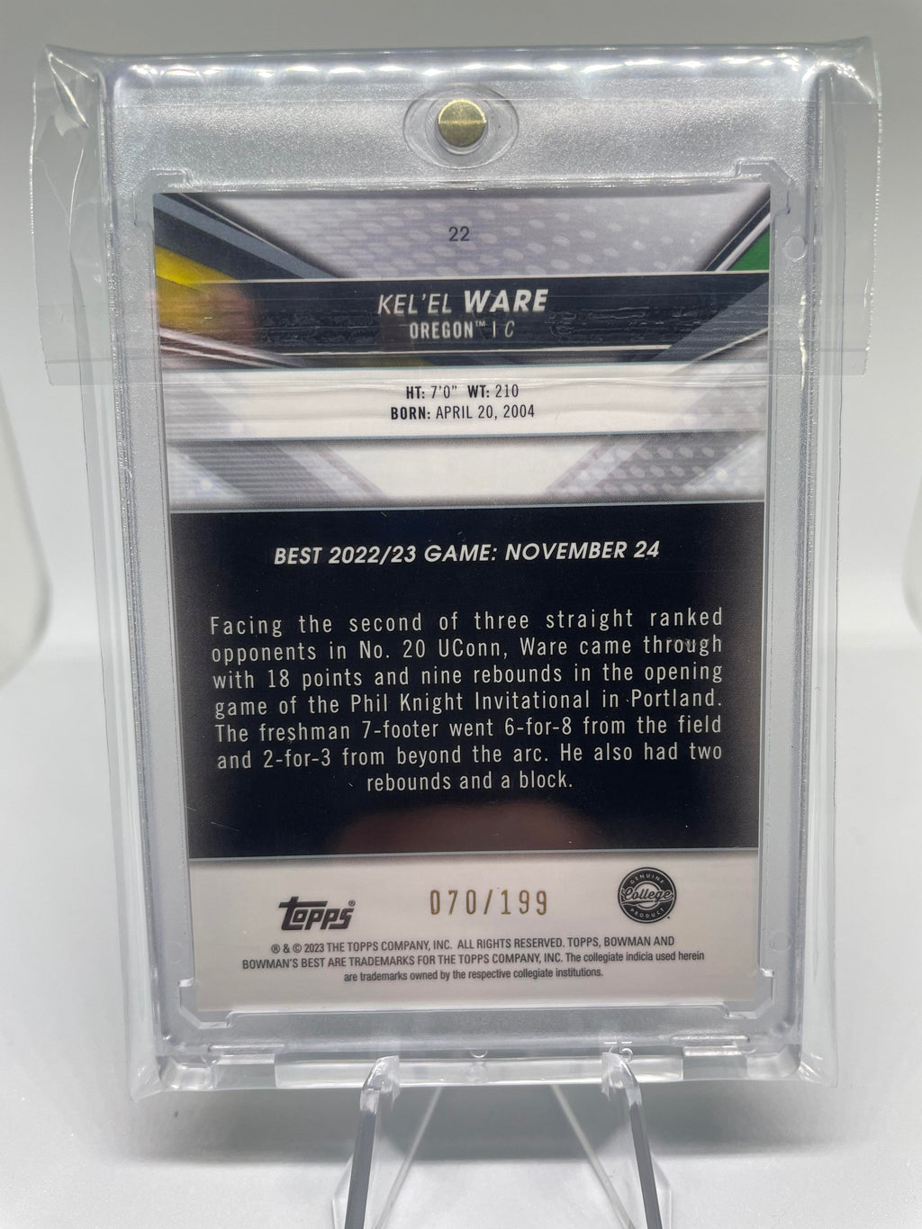 2022-23 Bowman University Best Kel'El Ware Aqua Refractor /199