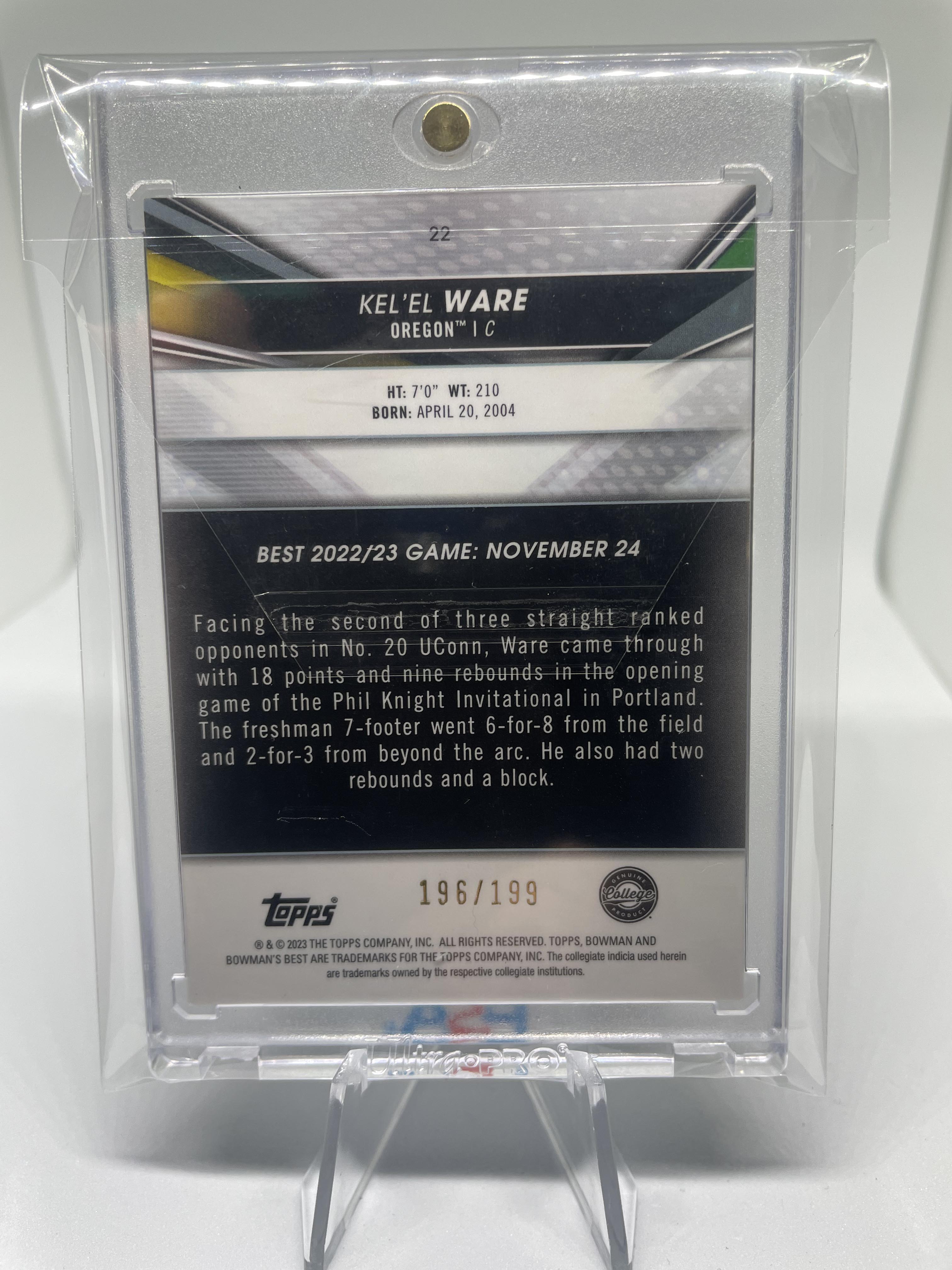 2022-23 Bowman University Best Kel'El Ware Aqua Refractor /199