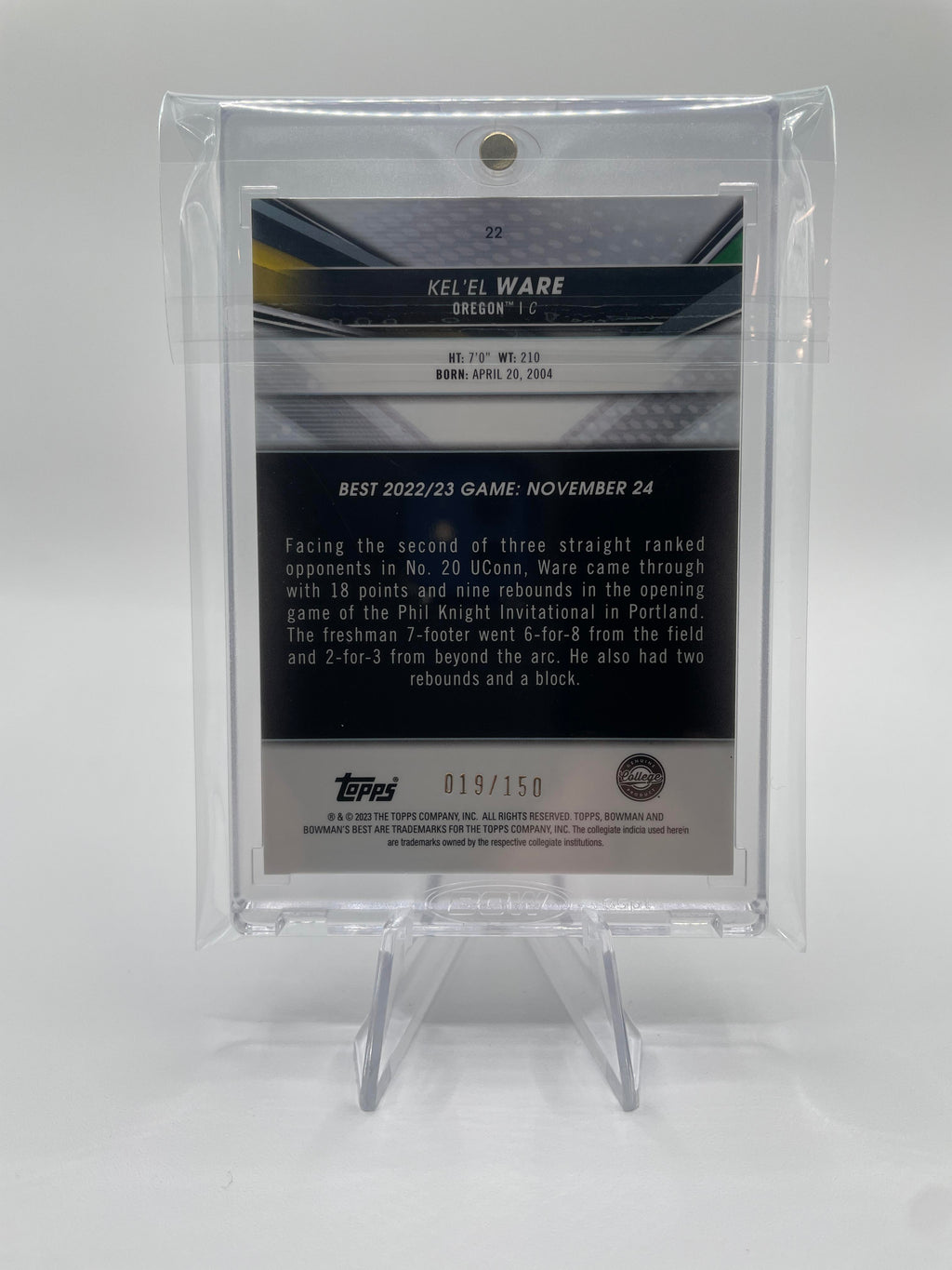 2022-23 Bowman University Best Kel'El Ware Blue Refractor /150