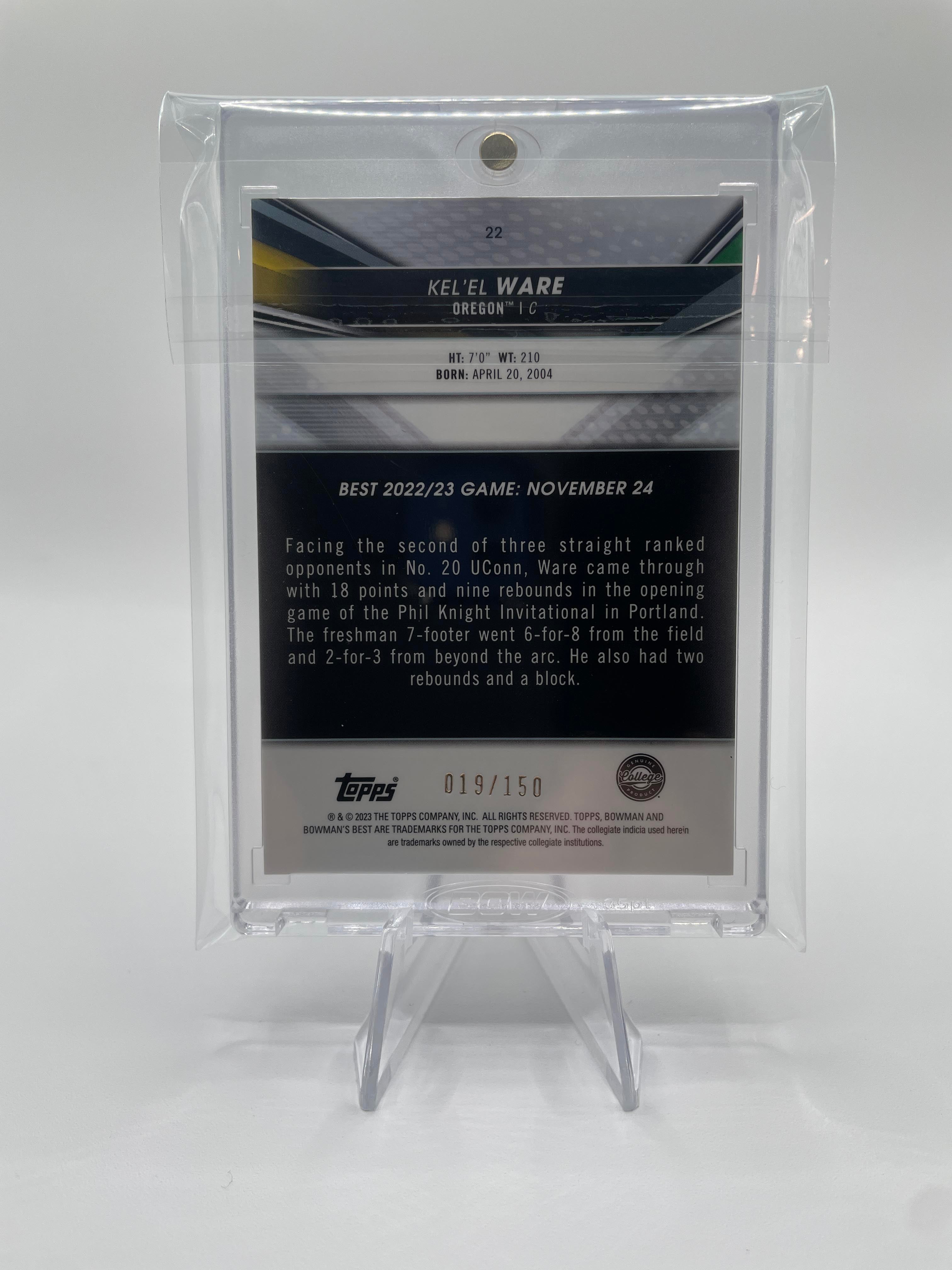 2022-23 Bowman University Best Kel'El Ware Blue Refractor /150