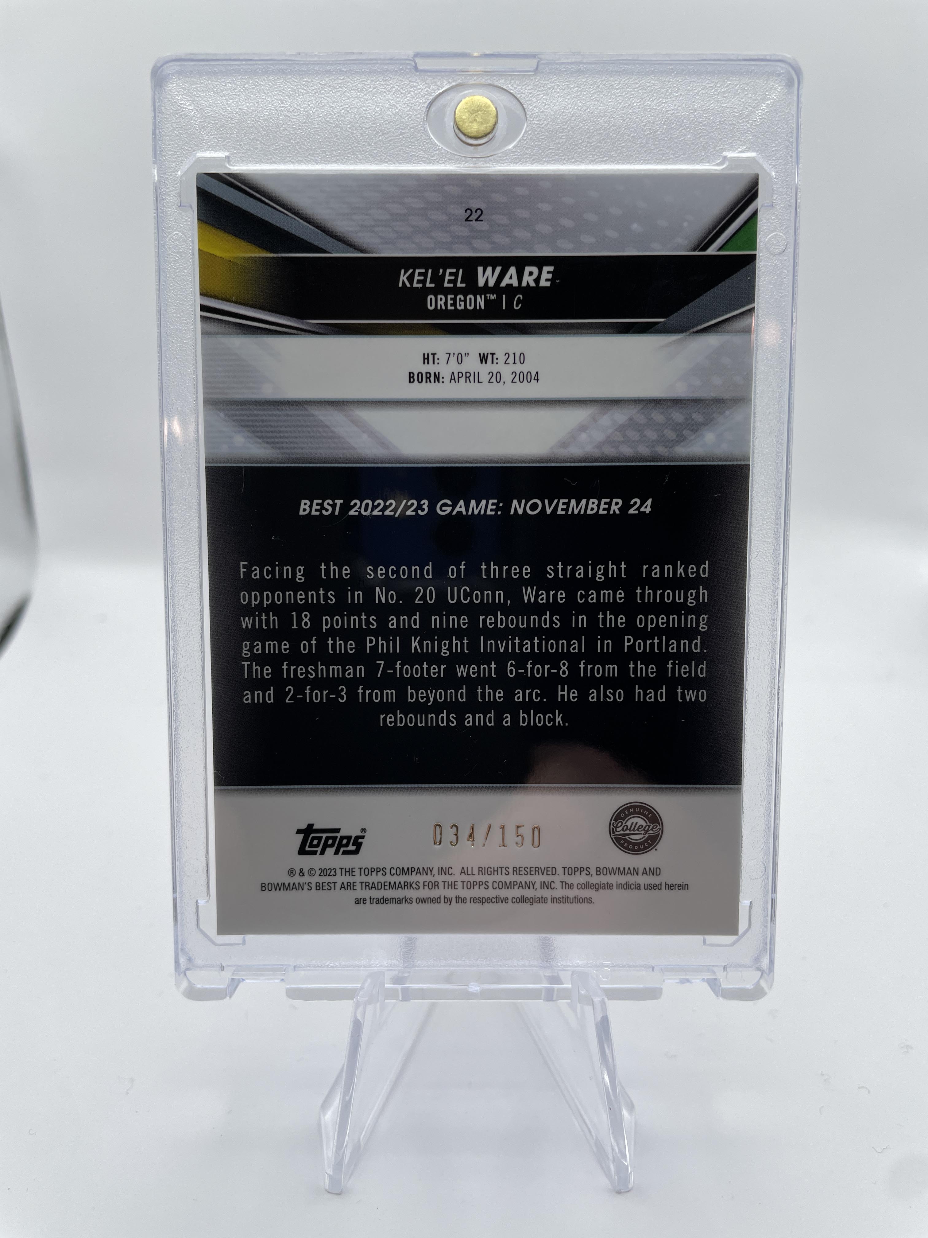 2022-23 Bowman University Best Kel'El Ware Blue Refractor /150