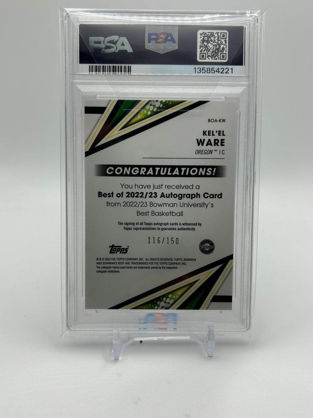 2022-23 Bowman University Best Kel'El Ware Blue Refractor Auto /150 PSA 9