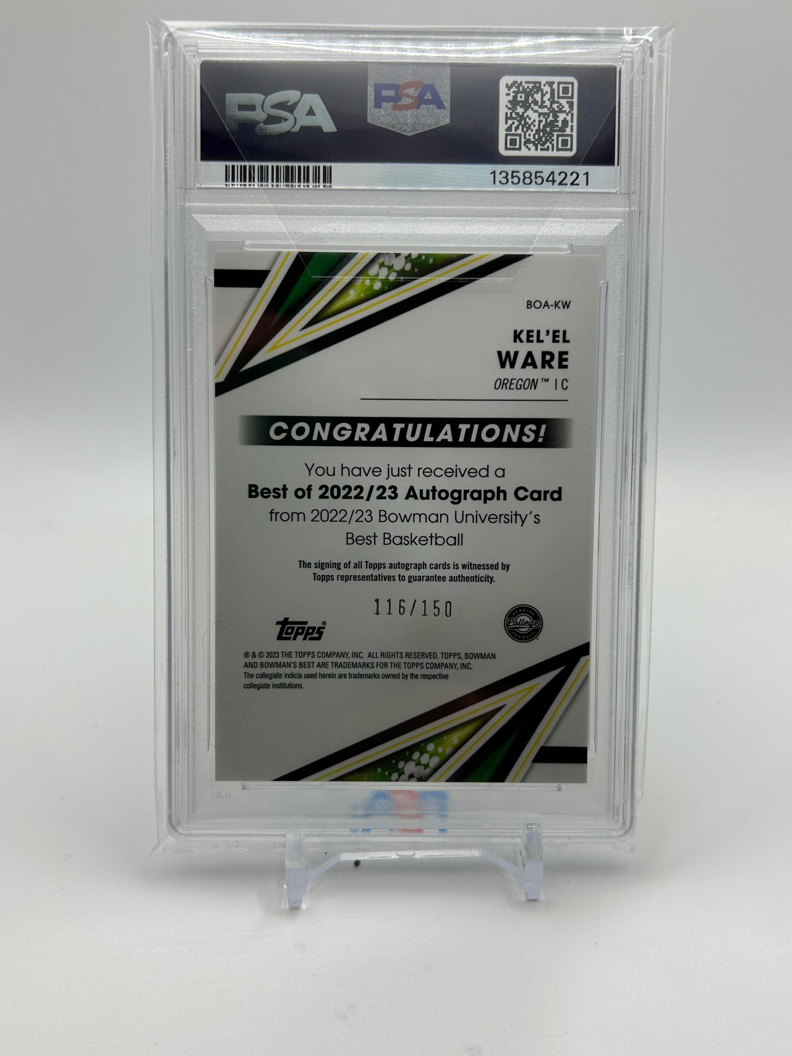 2022-23 Bowman University Best Kel'El Ware Blue Refractor Auto /150 PSA 9