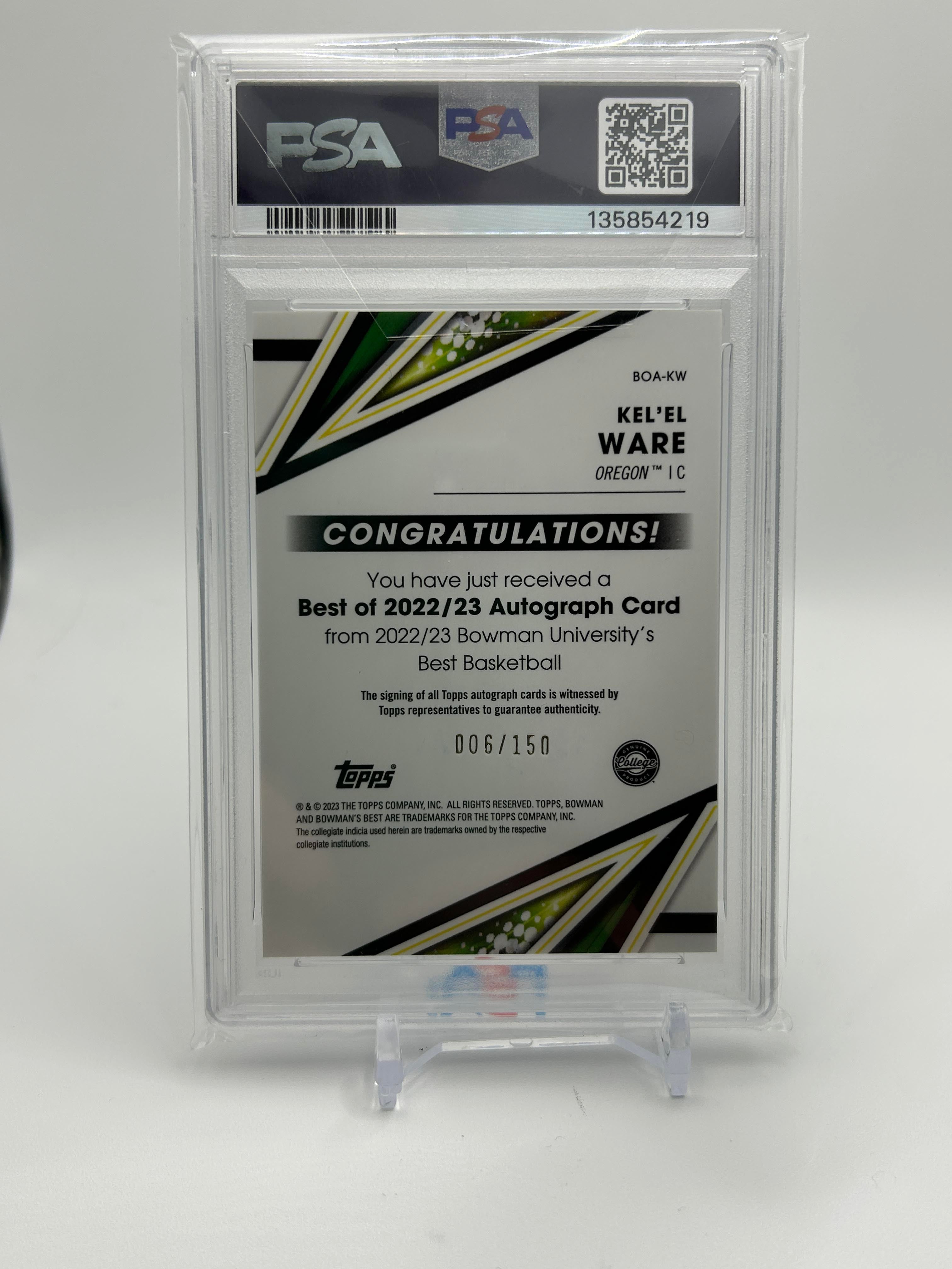 2022-23 Bowman University Best Kel'El Ware Blue Refractor Auto /150 PSA 9