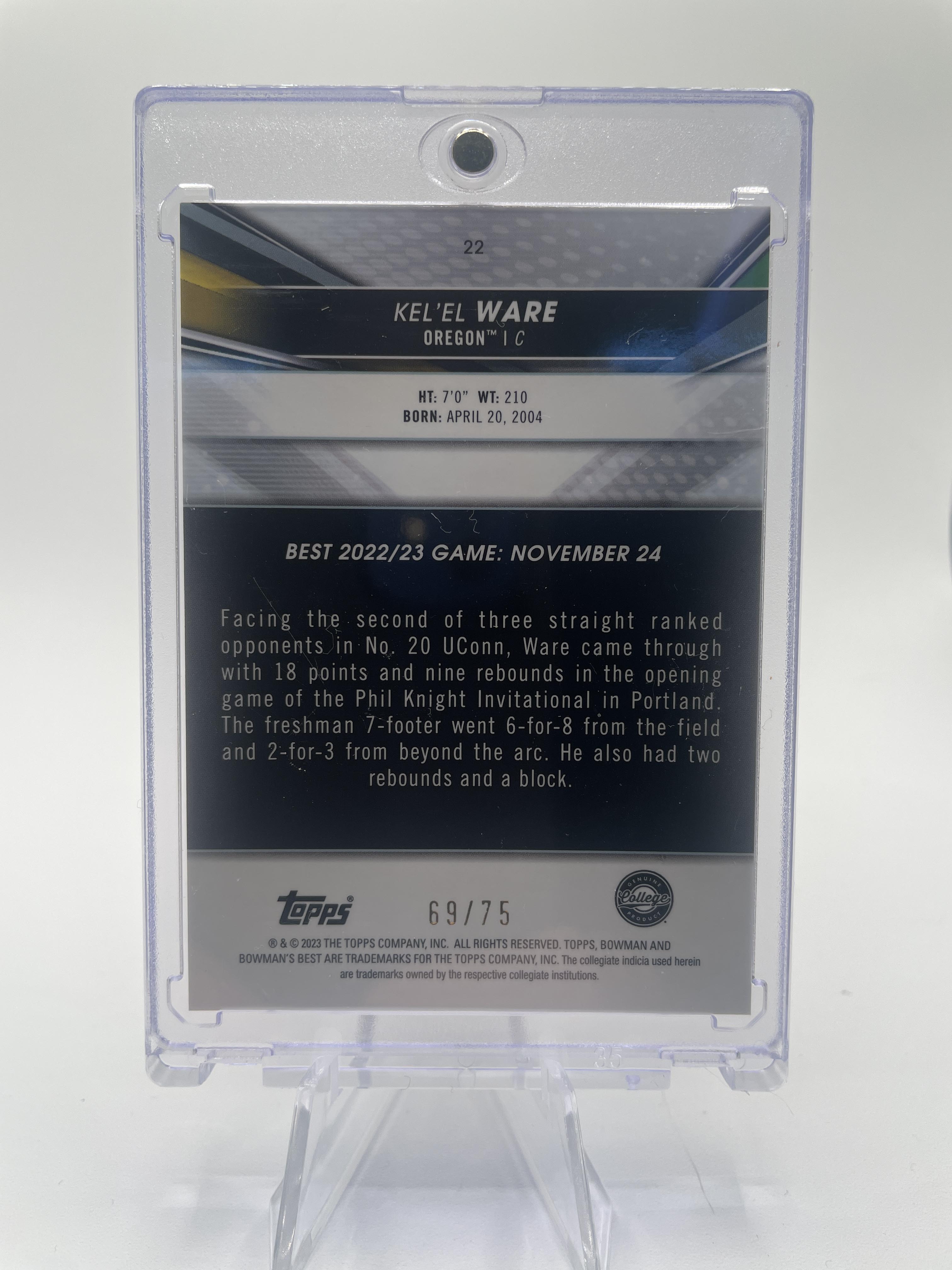 2022-23 Bowman University Best Kel'El Ware Gold Lava Refractor /75