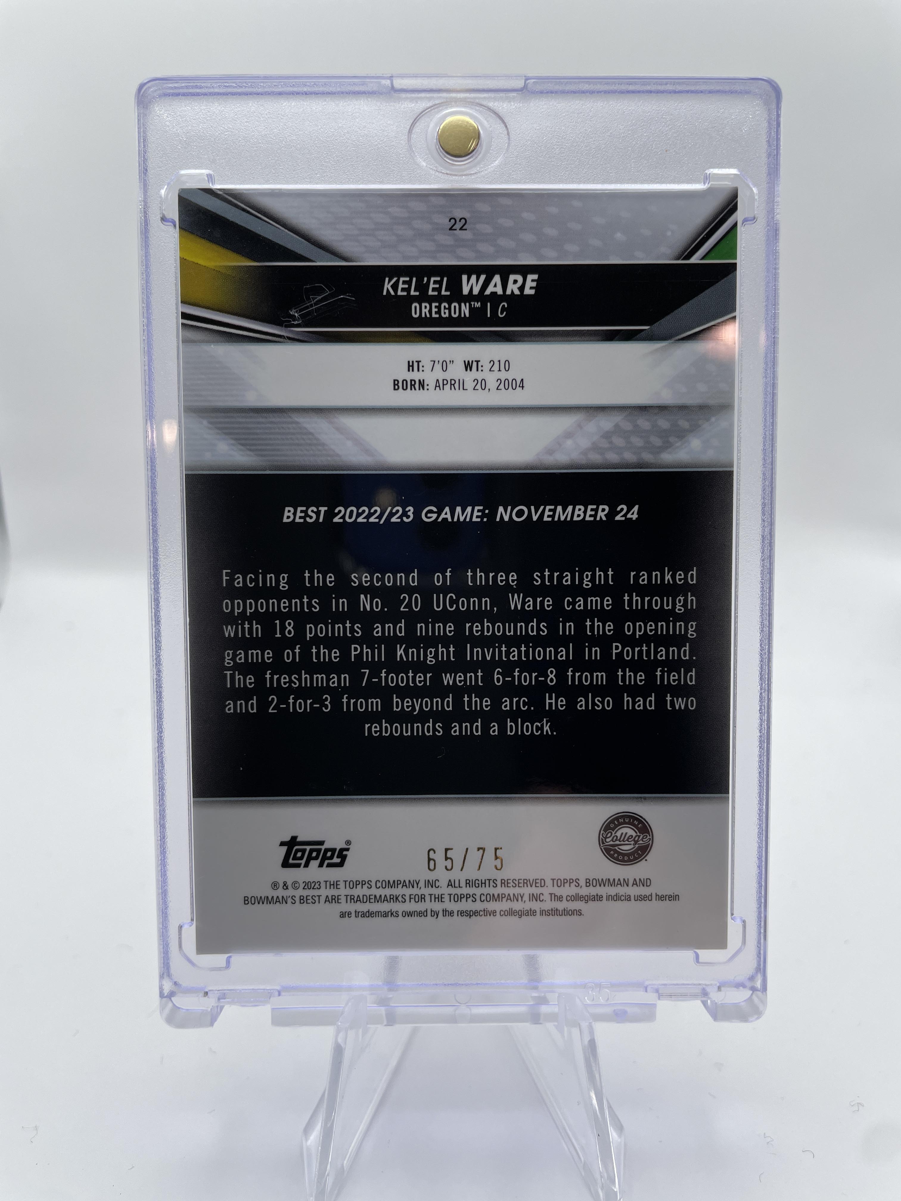 2022-23 Bowman University Best Kel'El Ware Gold Lava Refractor /75