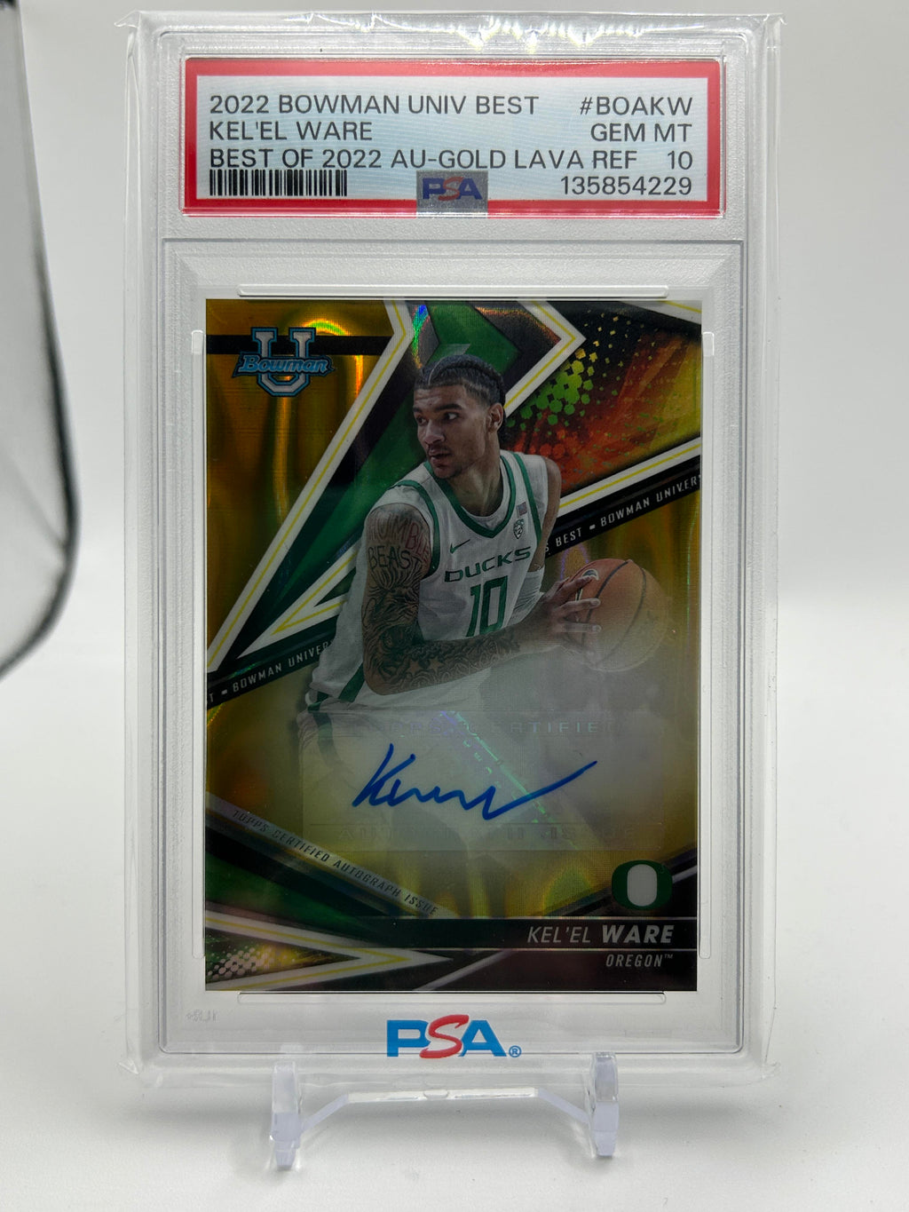 2022-23 Bowman University Best Kel'El Ware Gold Lava Refractor Auto /75 PSA 10