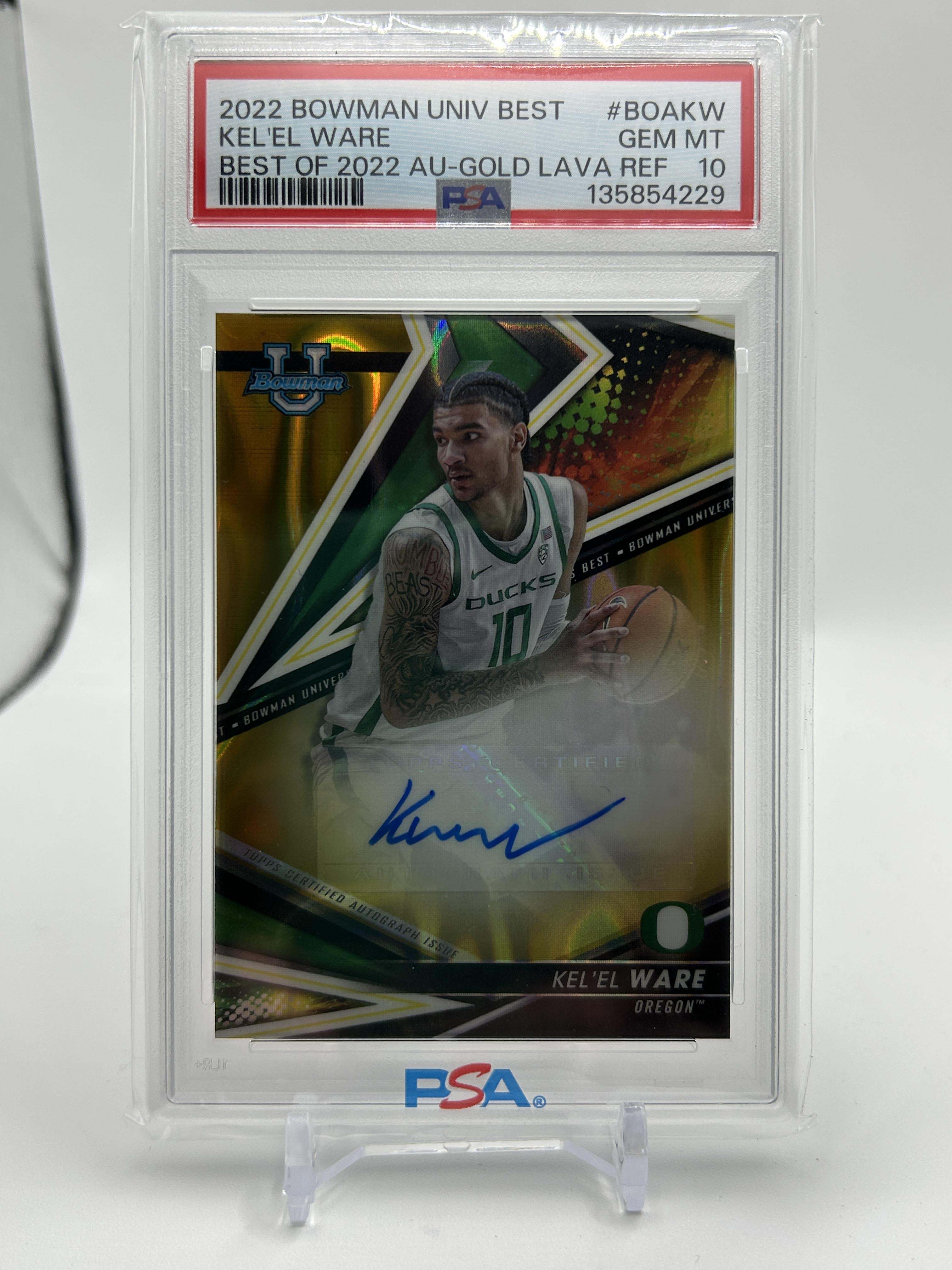 2022-23 Bowman University Best Kel'El Ware Gold Lava Refractor Auto /75 PSA 10