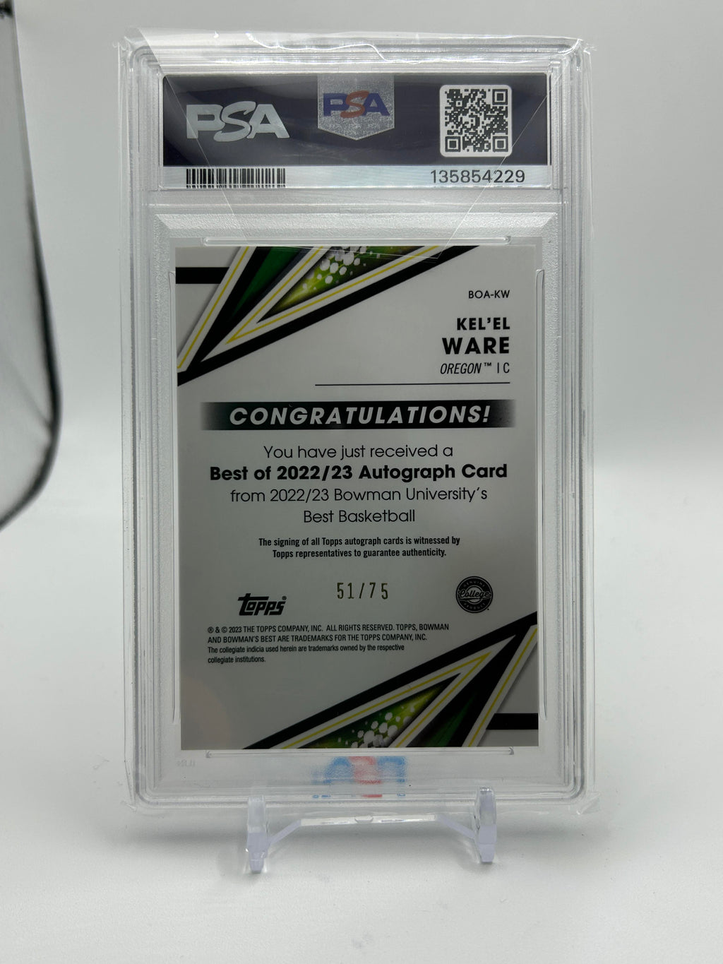 2022-23 Bowman University Best Kel'El Ware Gold Lava Refractor Auto /75 PSA 10
