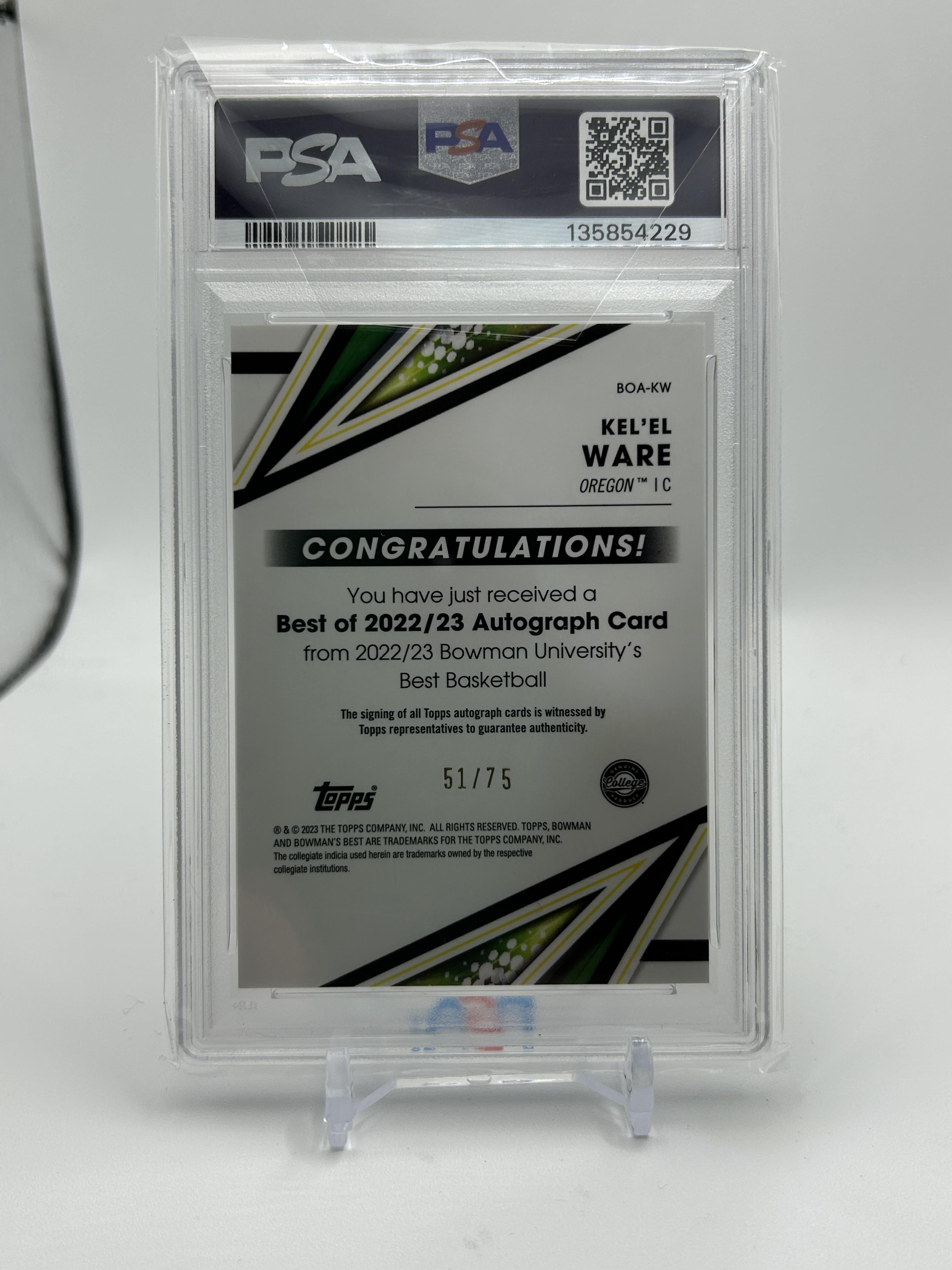 2022-23 Bowman University Best Kel'El Ware Gold Lava Refractor Auto /75 PSA 10