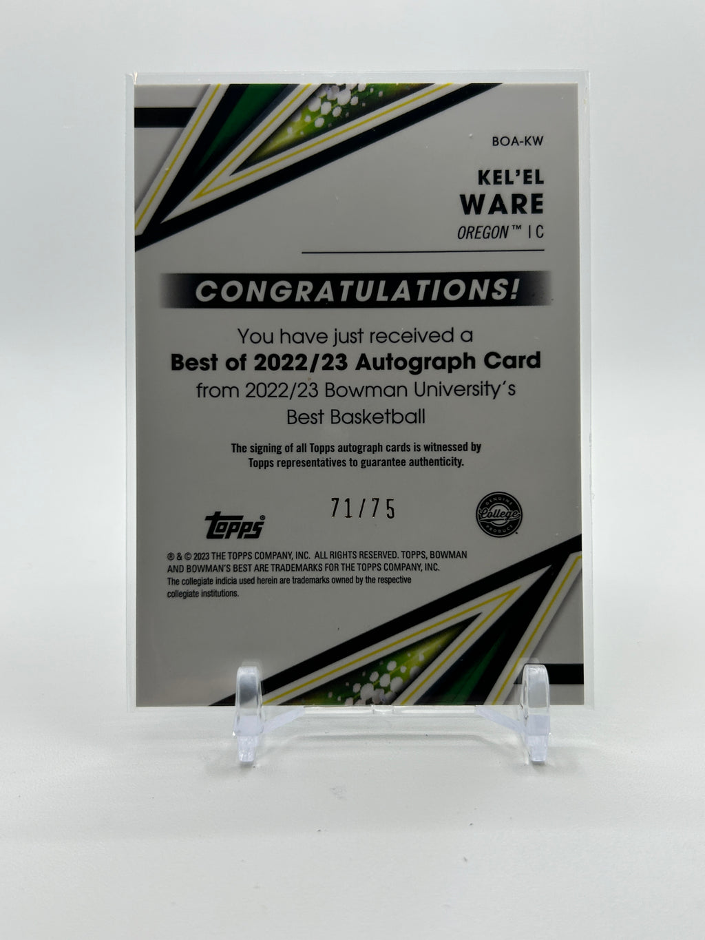 2022-23 Bowman University Best Kel'El Ware Gold Lava Refractor Auto /75
