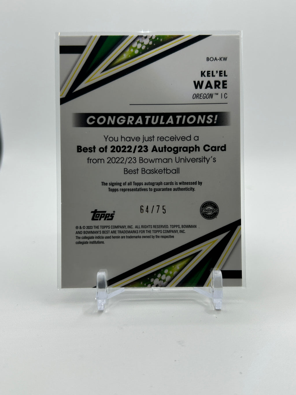 2022-23 Bowman University Best Kel'El Ware Gold Lava Refractor Auto /75