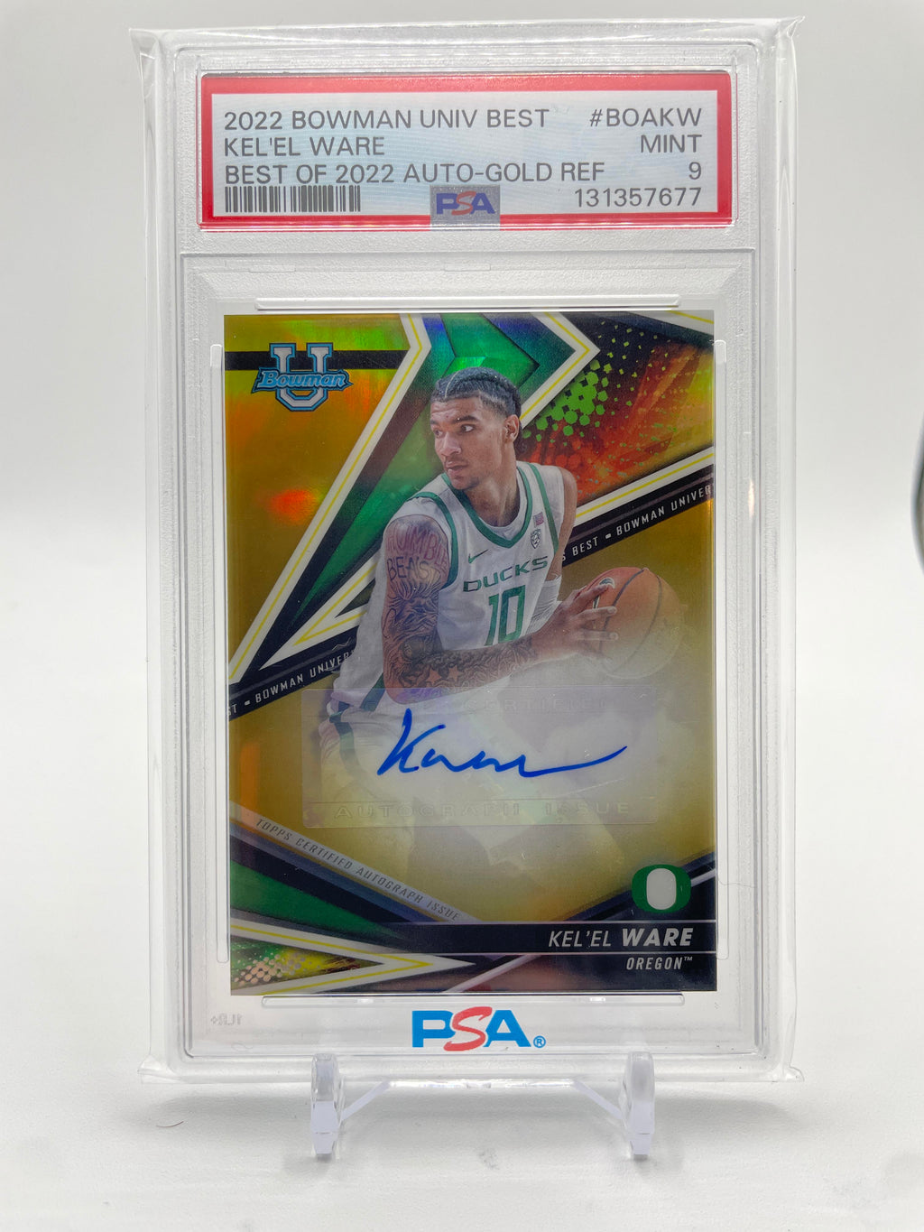 2022-23 Bowman University Best Kel'El Ware Gold Refractor Auto /50 PSA 9