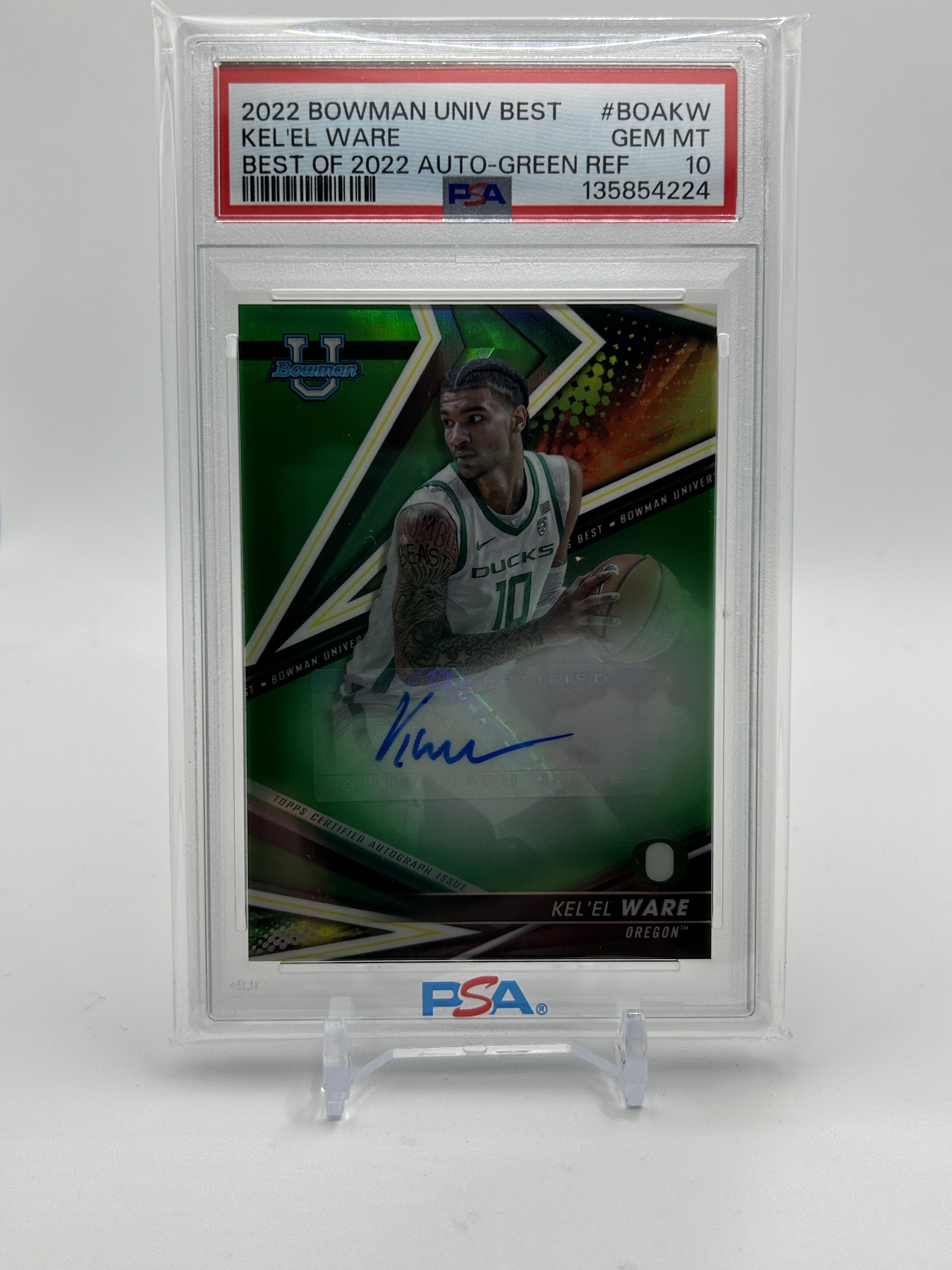 2022-23 Bowman University Best Kel'El Ware Green Refractor Auto /99 PSA 10