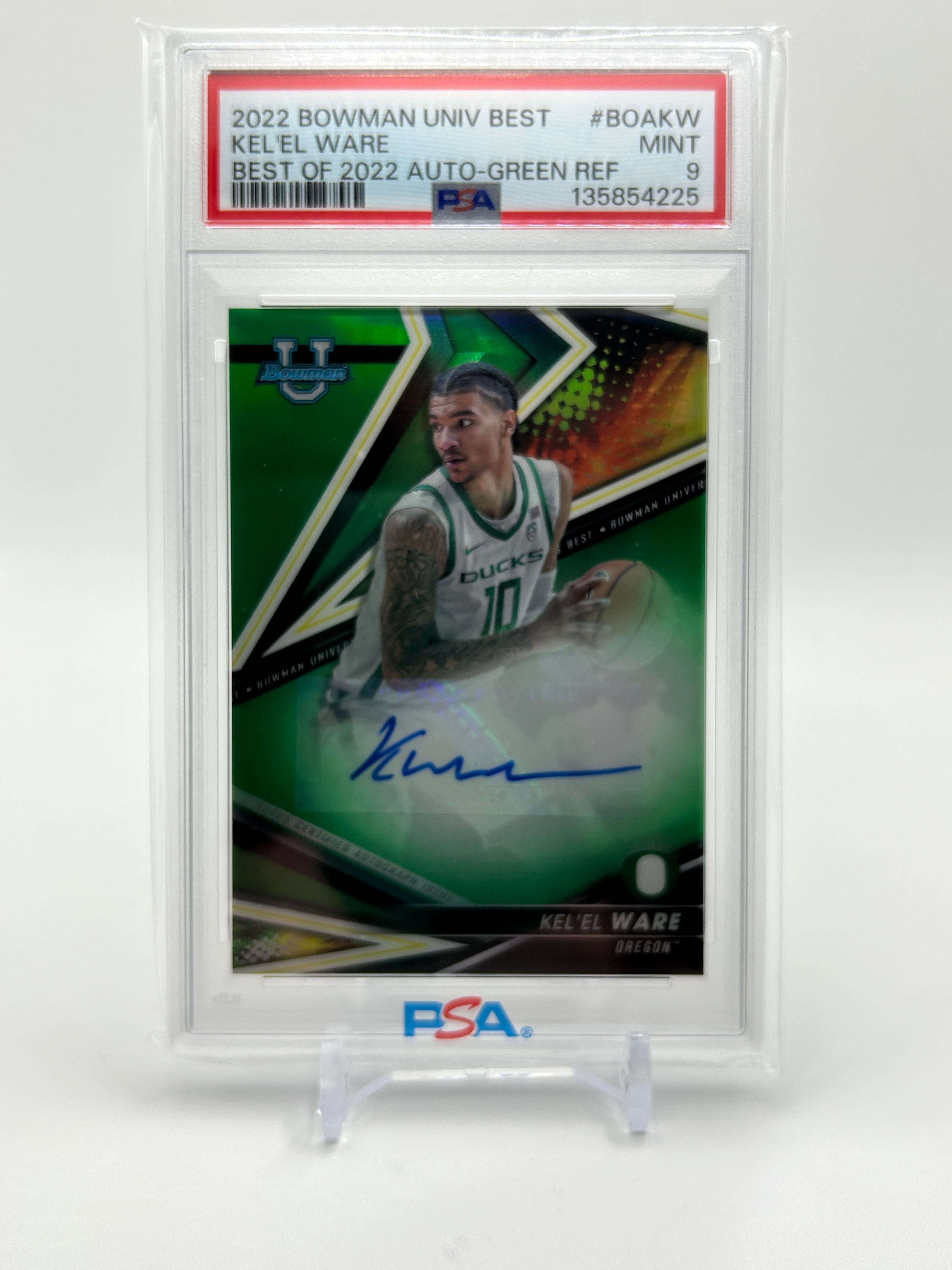2022-23 Bowman University Best Kel'El Ware Green Refractor Auto /99 PSA 9