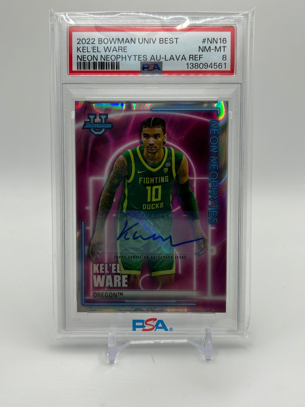 2022-23 Bowman University Best Kel'El Ware Neon Lava Refractor Auto /50 PSA 8