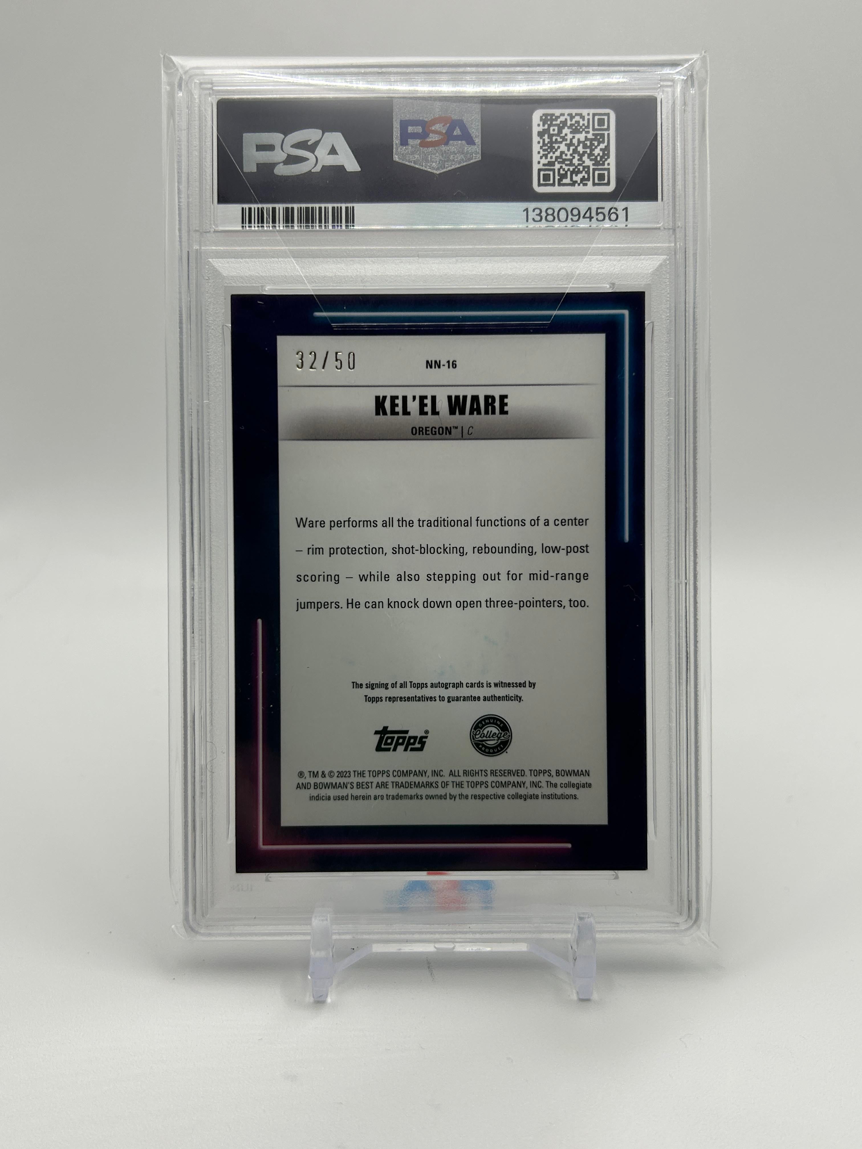 2022-23 Bowman University Best Kel'El Ware Neon Lava Refractor Auto /50 PSA 8