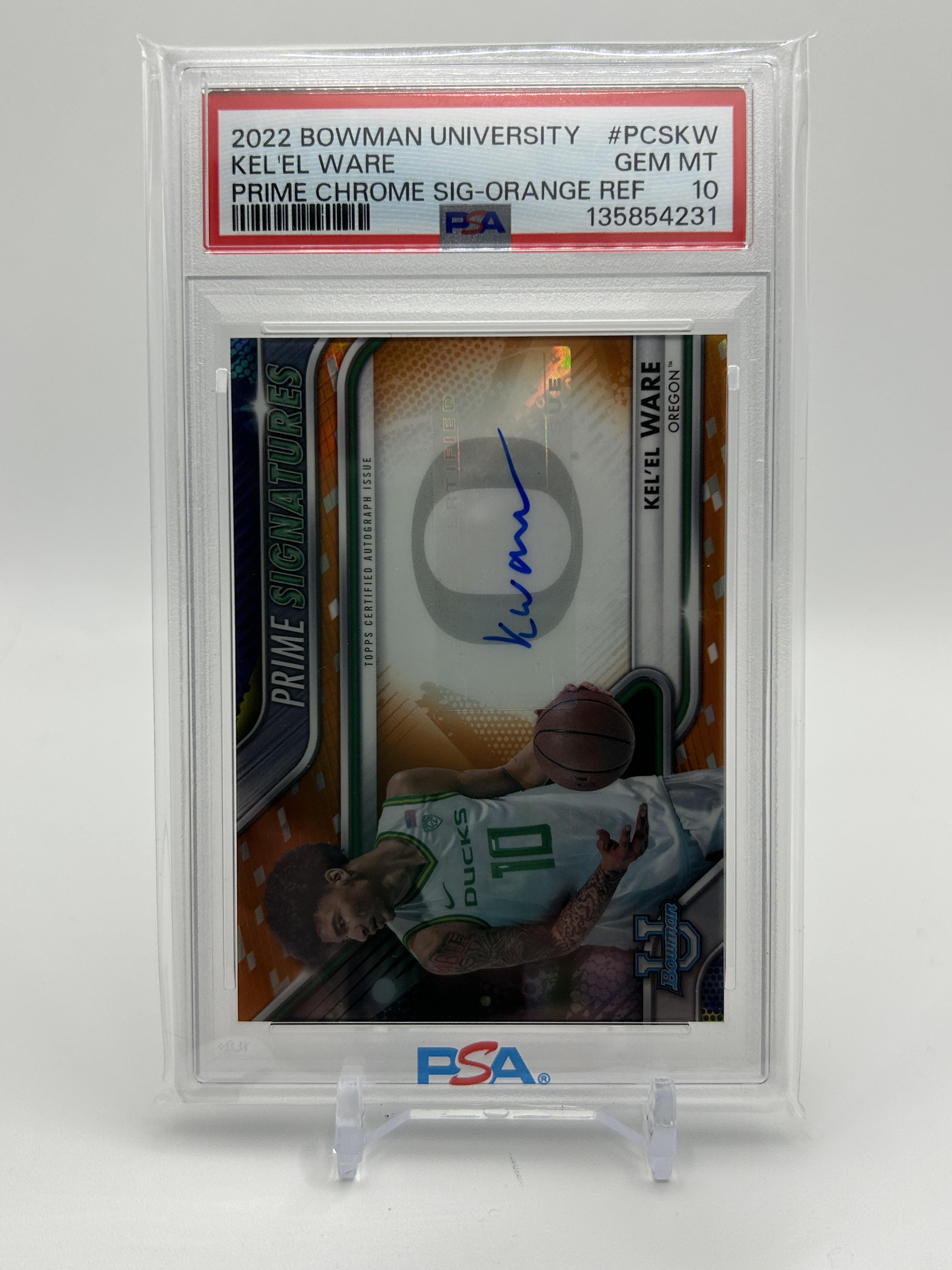 2022-23 Bowman University Best Kel'El Ware Prime Orange Ref Auto /25 PSA 10