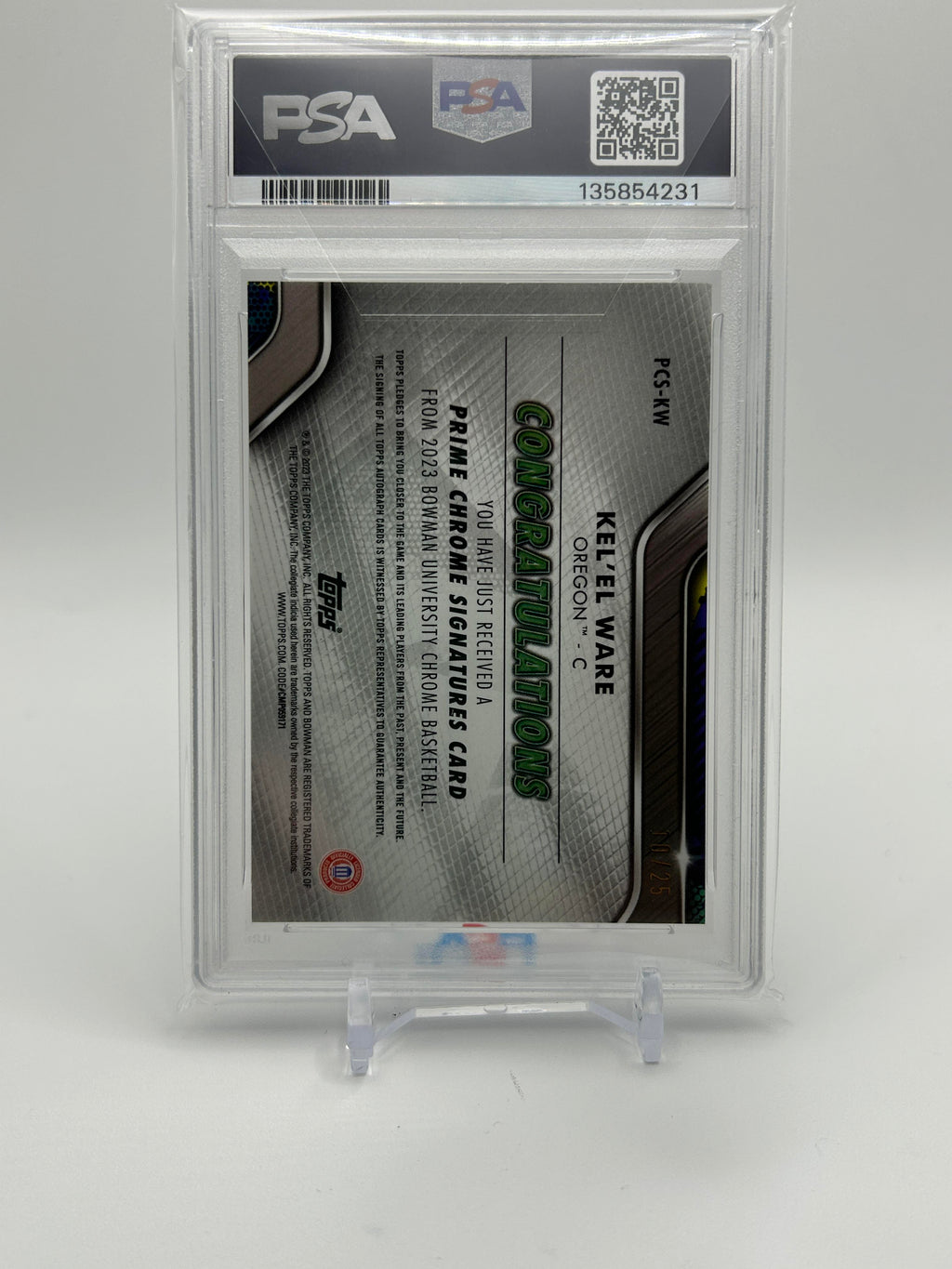 2022-23 Bowman University Best Kel'El Ware Prime Orange Ref Auto /25 PSA 10