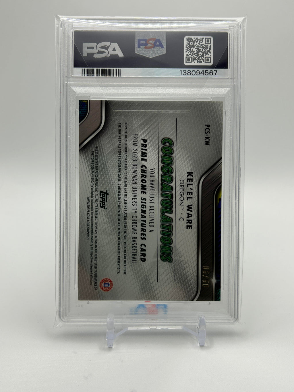 2022-23 Bowman University Best Kel'El Ware Prime Signatures Auto /50 PSA 8