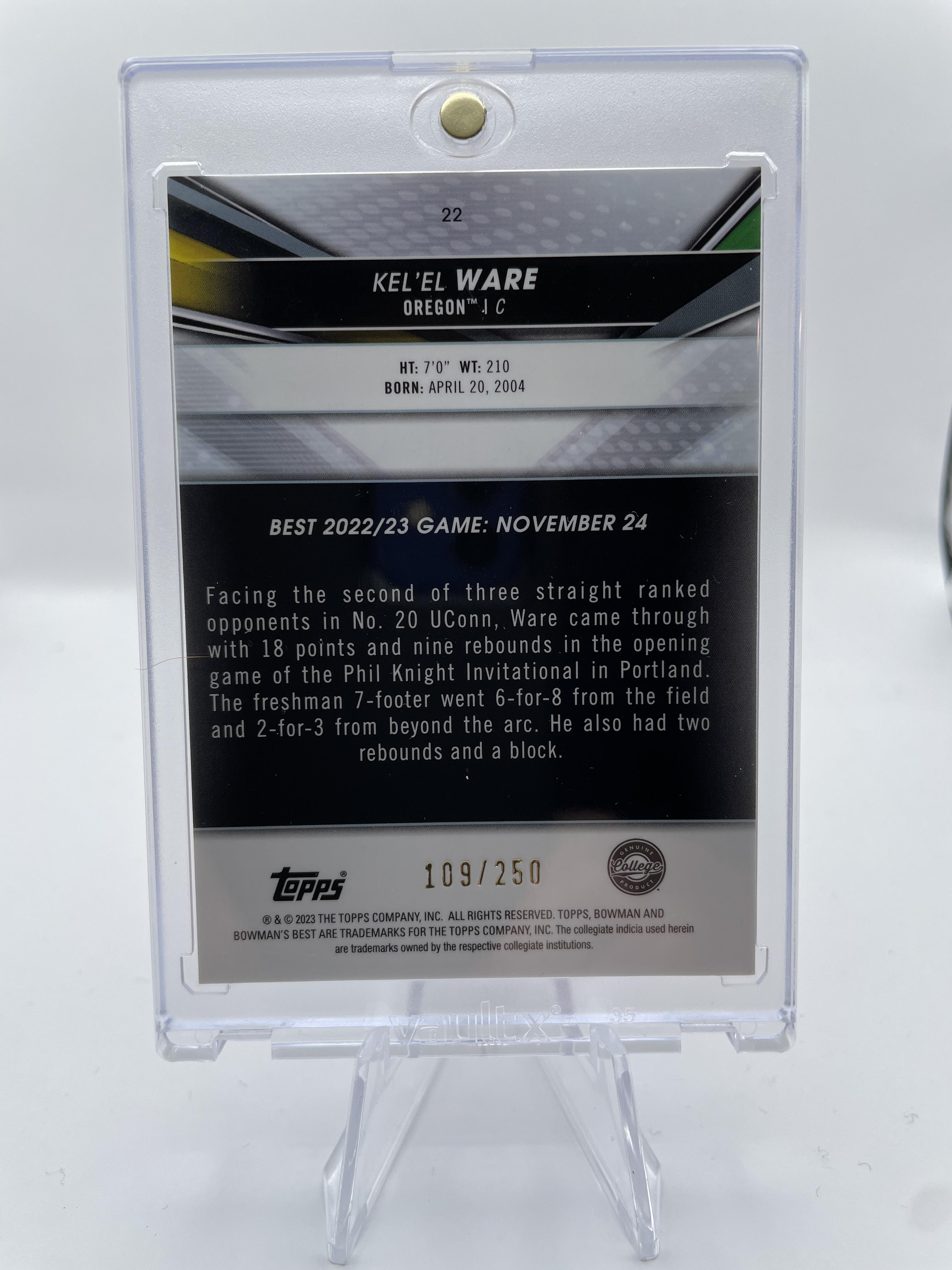 2022-23 Bowman University Best Kel'El Ware Purple Refractor /250