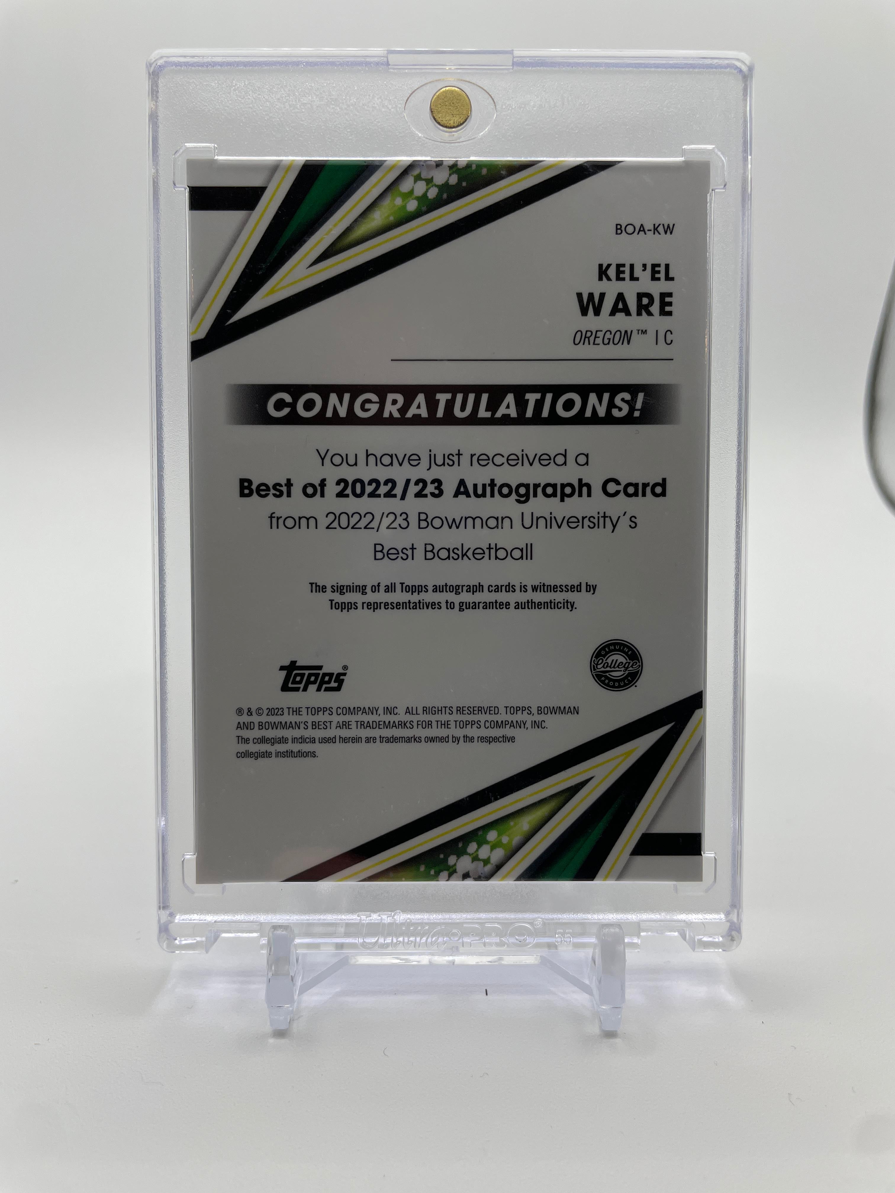 2022-23 Bowman University Best Kel'El Ware Rookie Auto #BOA-KW