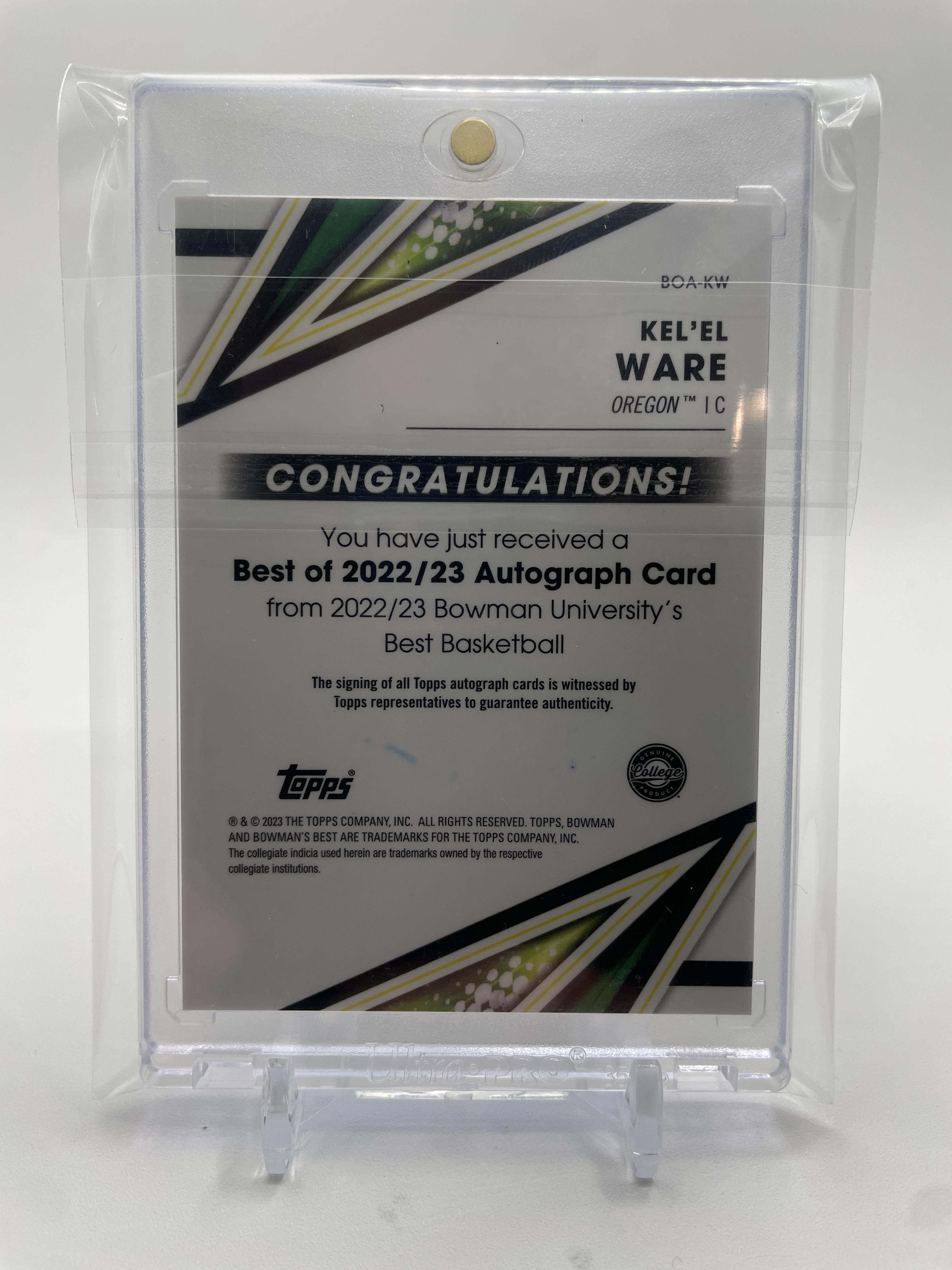 2022-23 Bowman University Best Kel'El Ware Rookie Auto #BOA-KW