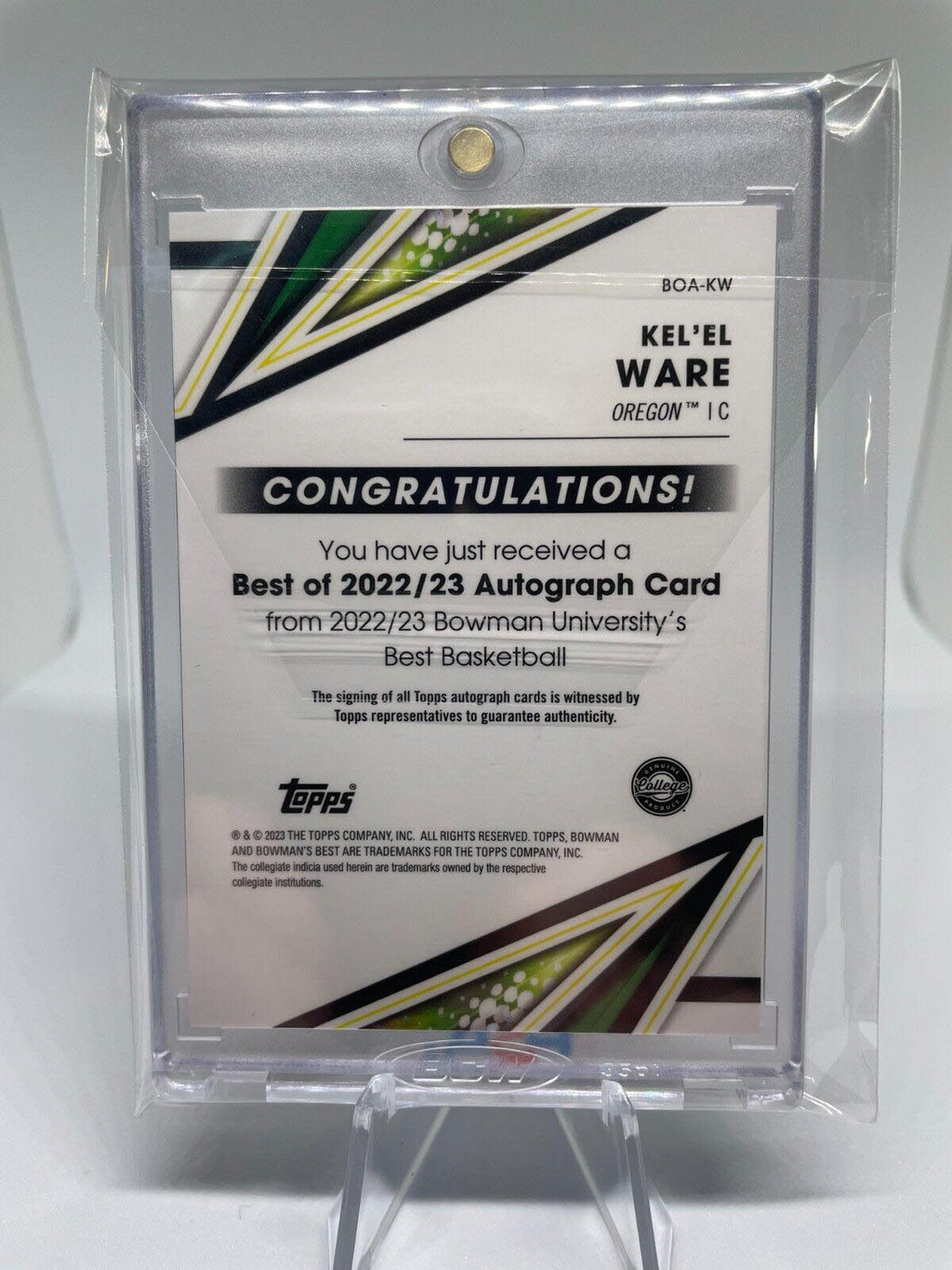 2022-23 Bowman University Best Kel'El Ware Rookie Auto #BOA-KW
